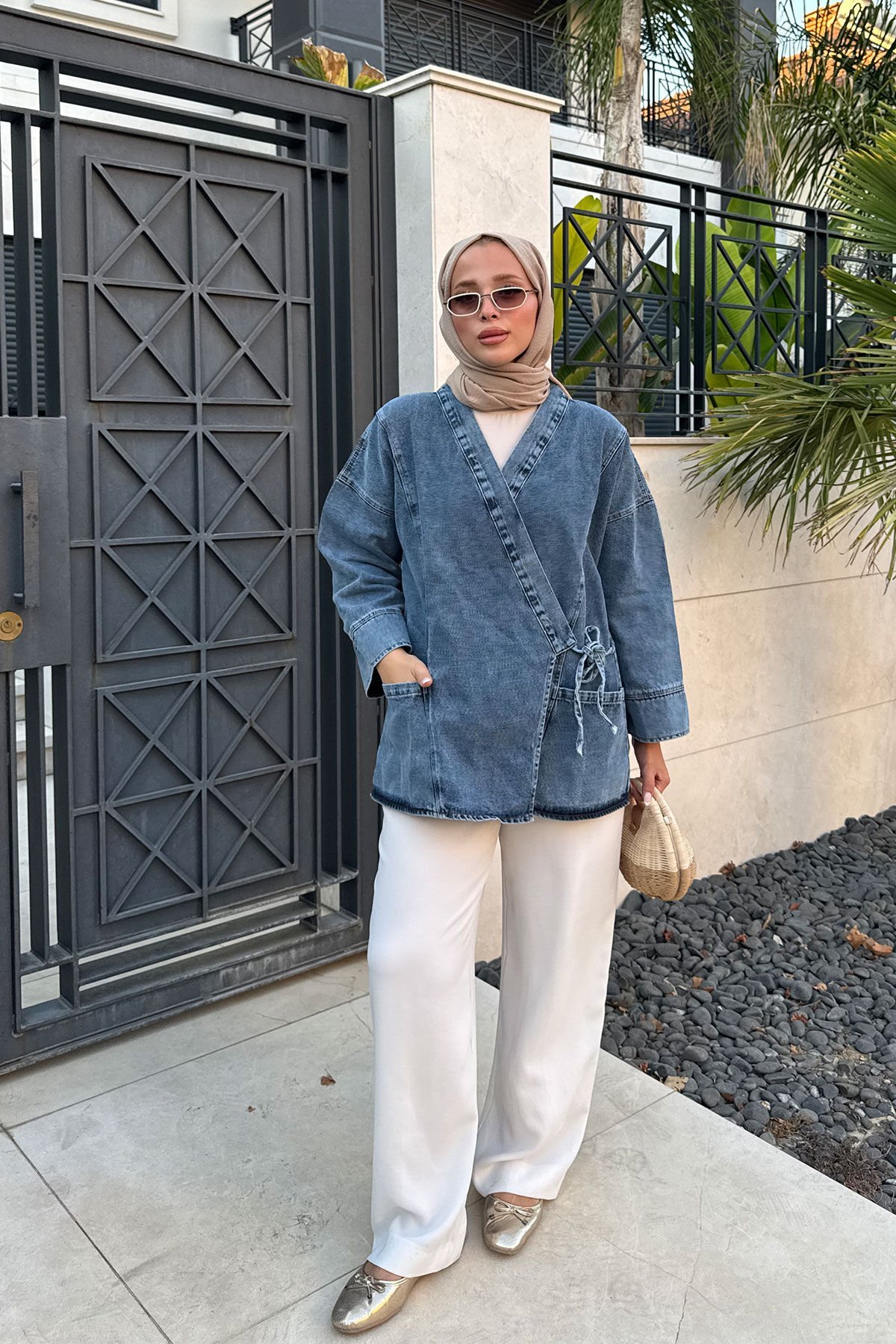 Yandan Baglamalı Kot Ceket 9-52604  -KOT