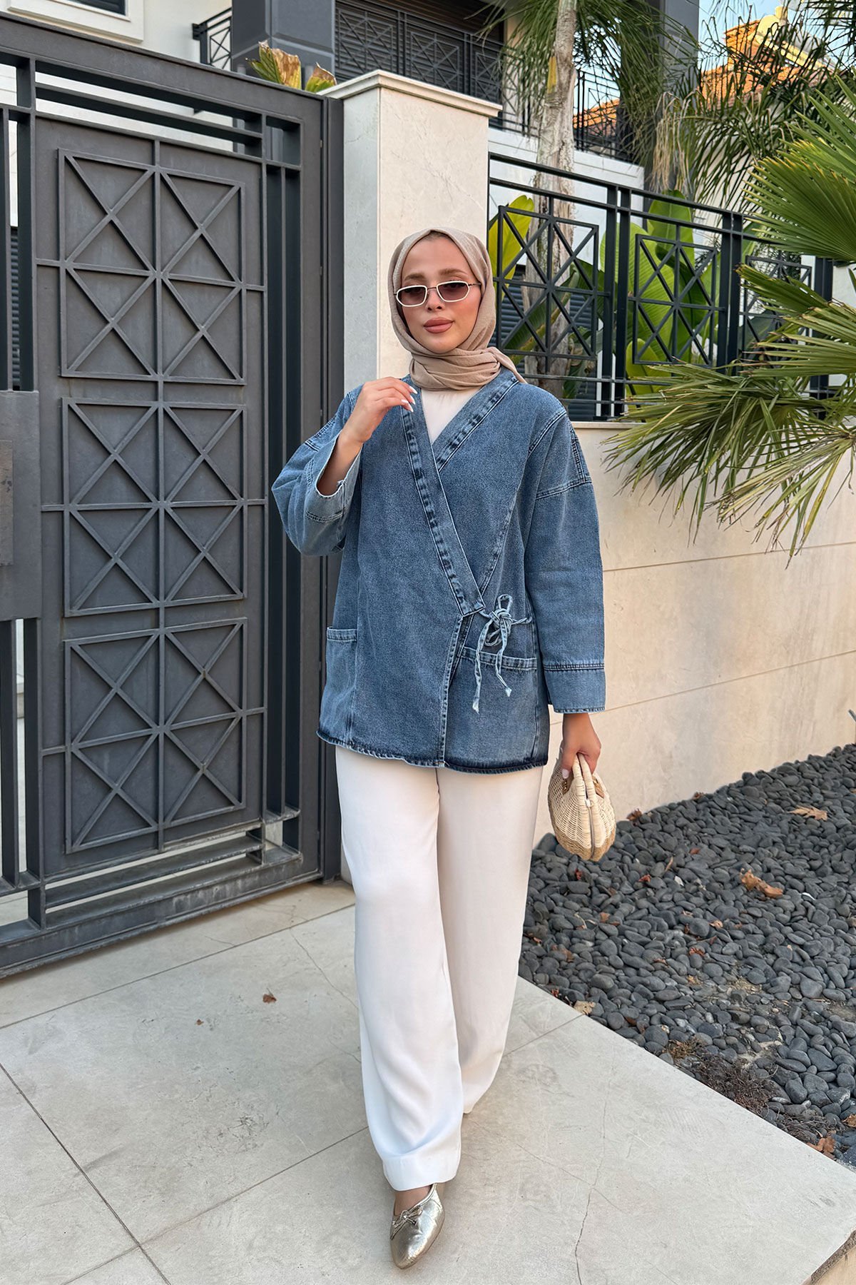 Yandan Baglamalı Kot Ceket 9-52604  -KOT