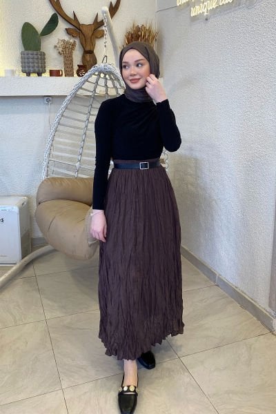 Kırışık Detaylı Etek 31-2237 - KAHVERENGİ