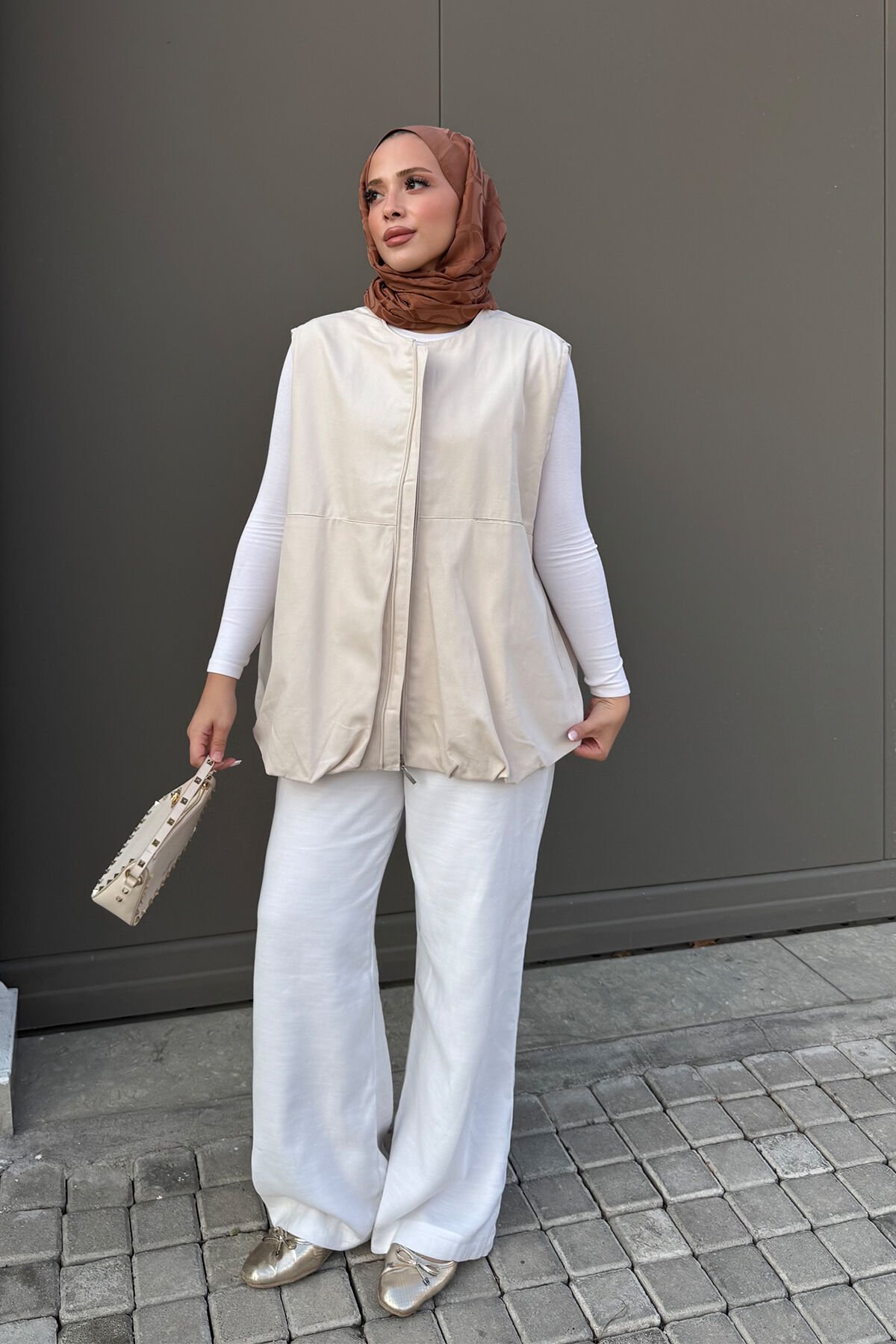 GABARDİN ASTARLI YELEK 9-52902 - BEJ