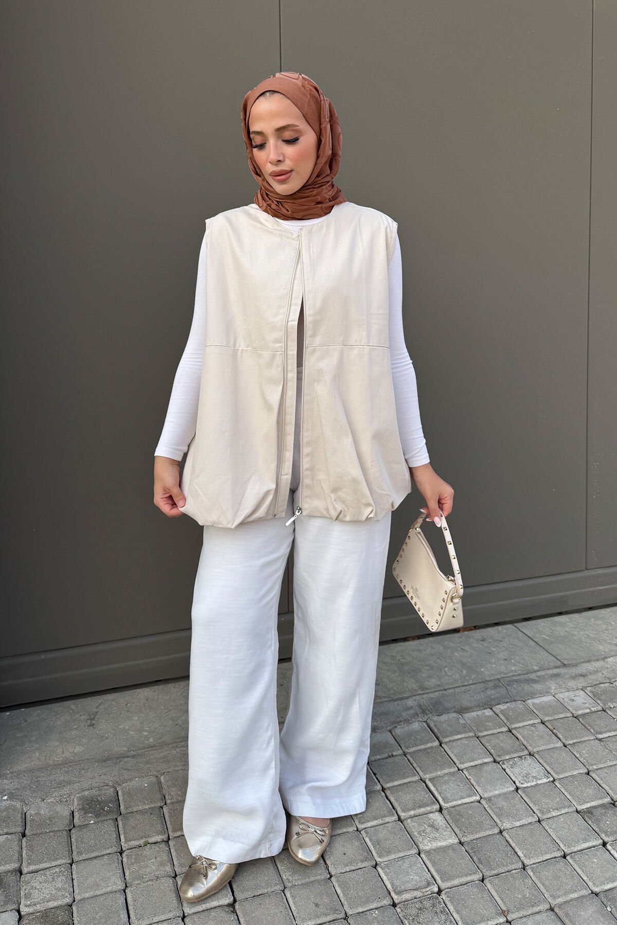 GABARDİN ASTARLI YELEK 9-52902 - BEJ