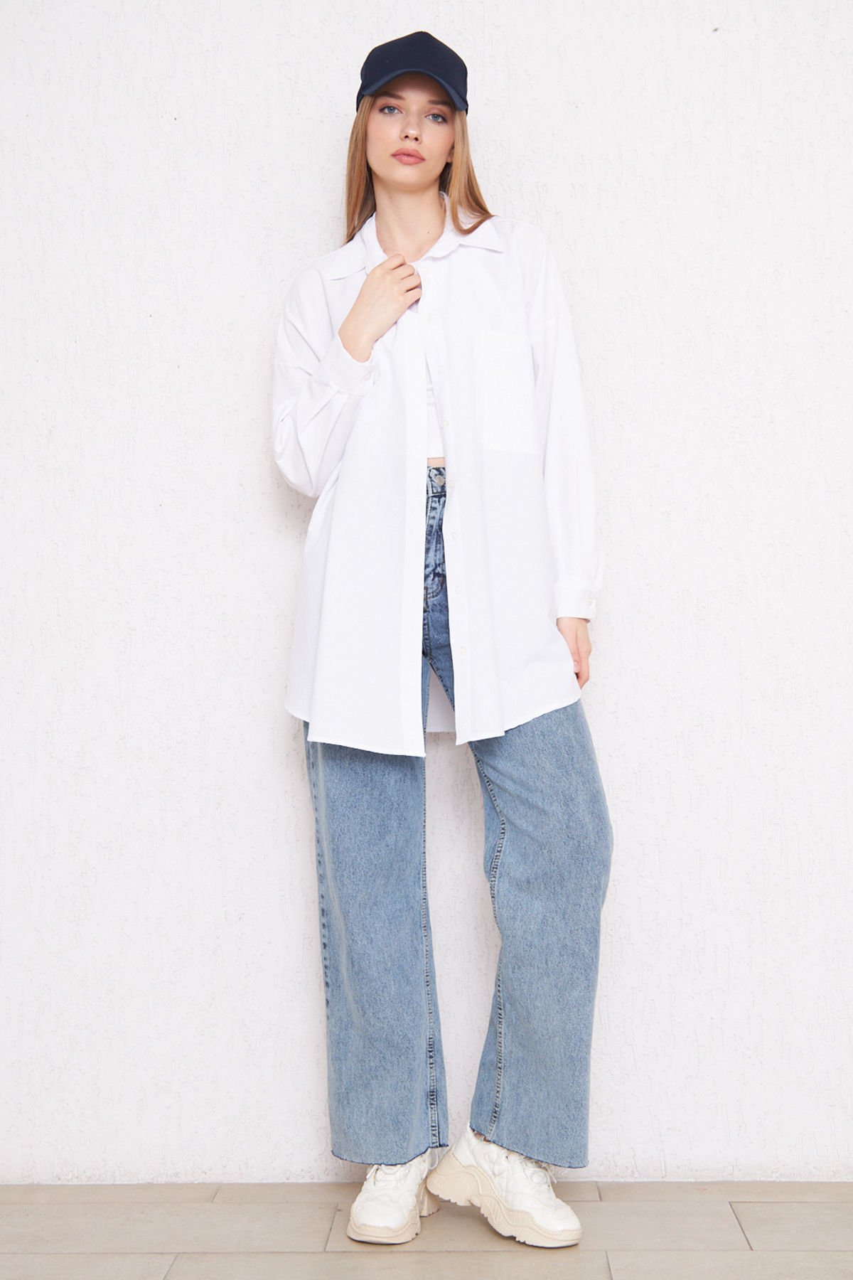 OVERSİZE GÖMLEK 4-6452  - BEYAZ