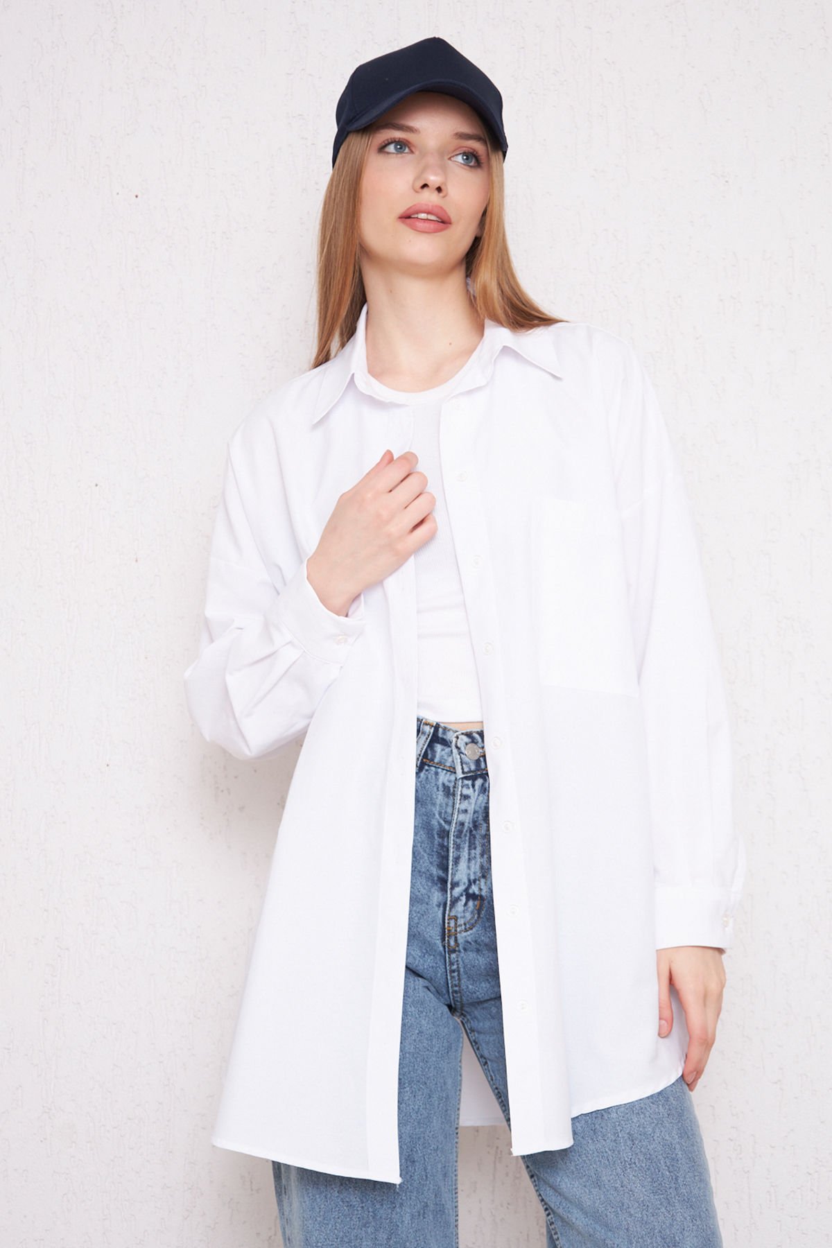 OVERSİZE GÖMLEK 4-6452  - BEYAZ