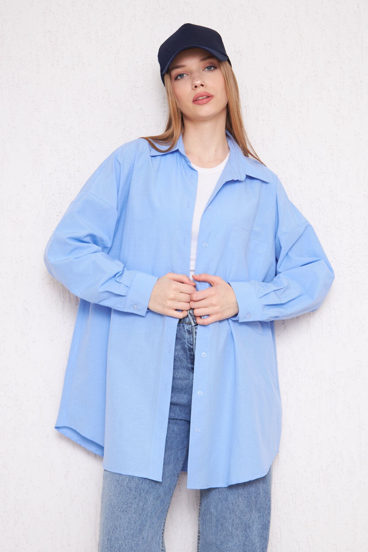 OVERSİZE GÖMLEK 4-6452  - MAVİ