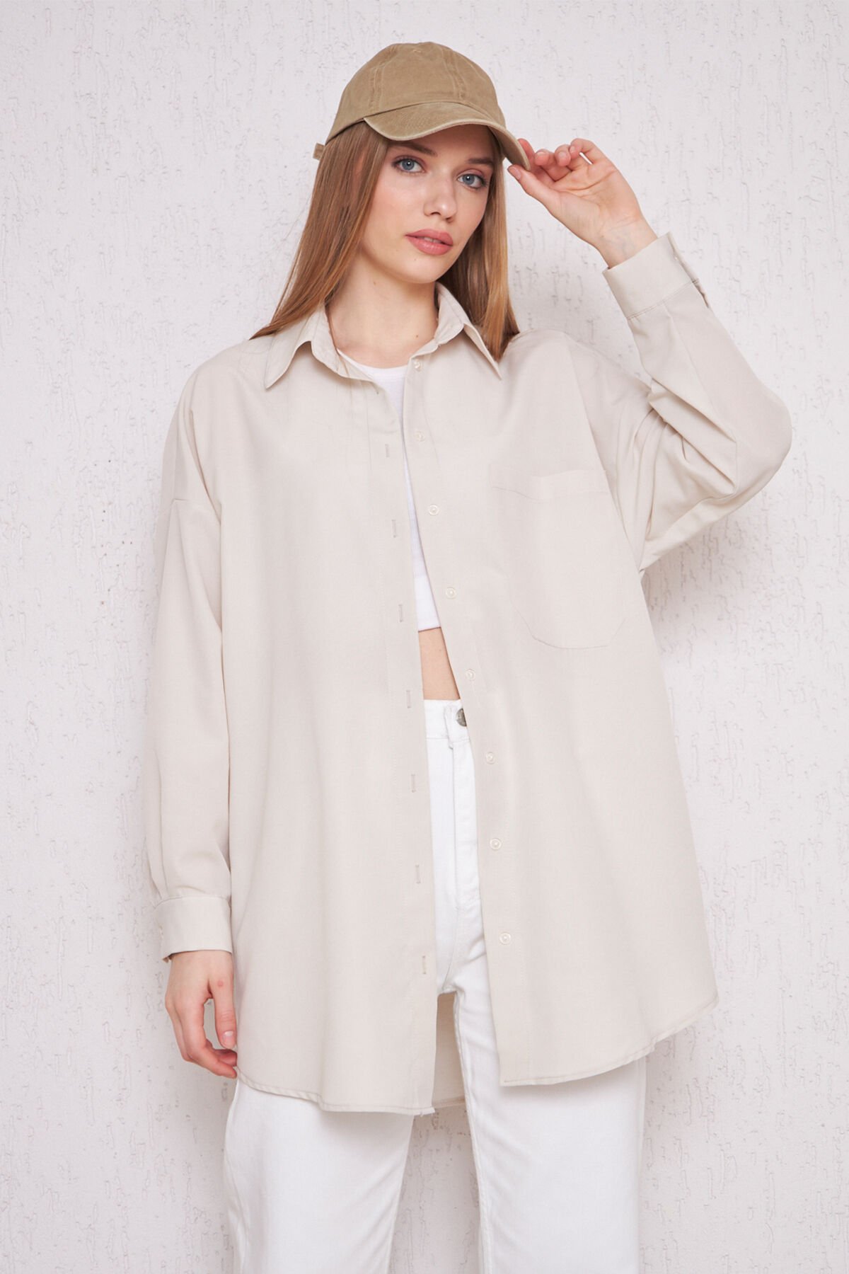 OVERSİZE GÖMLEK 4-6452  - VİZON