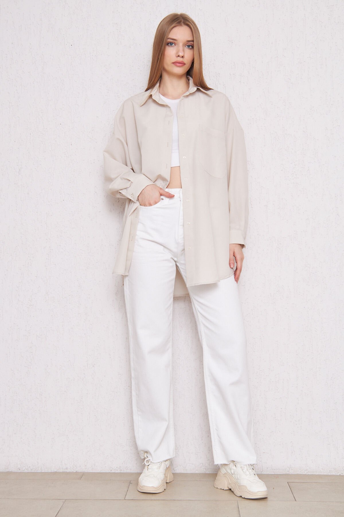 OVERSİZE GÖMLEK 4-6452  - VİZON