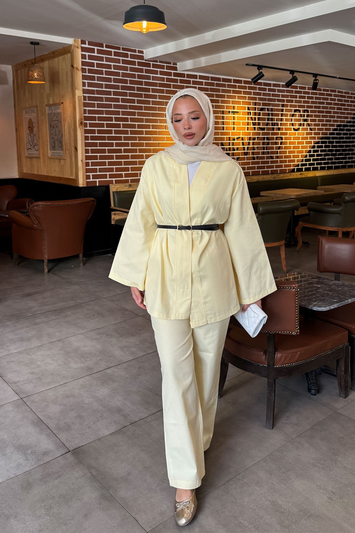 KEMERLİ GABARDİN TAKIM 9-52811 - SARI