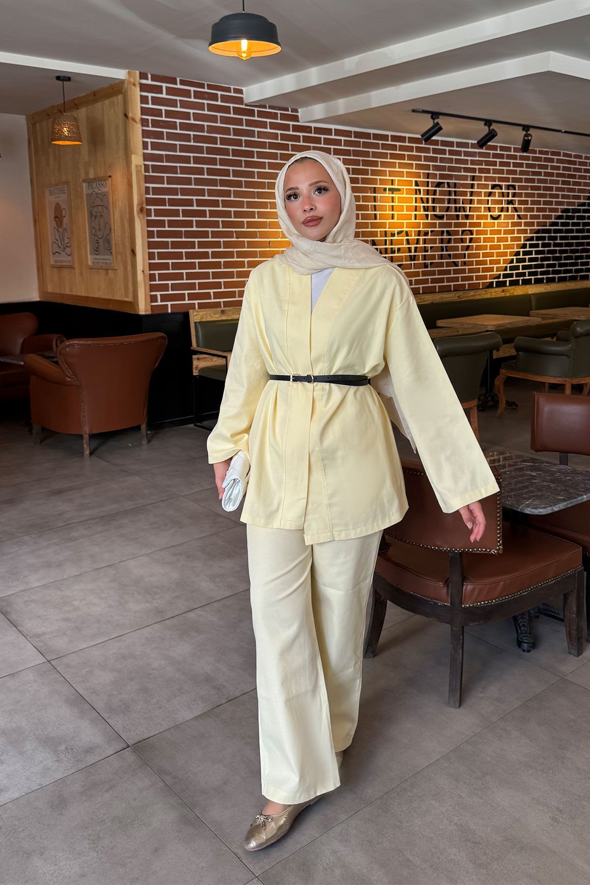 KEMERLİ GABARDİN TAKIM 9-52811 - SARI