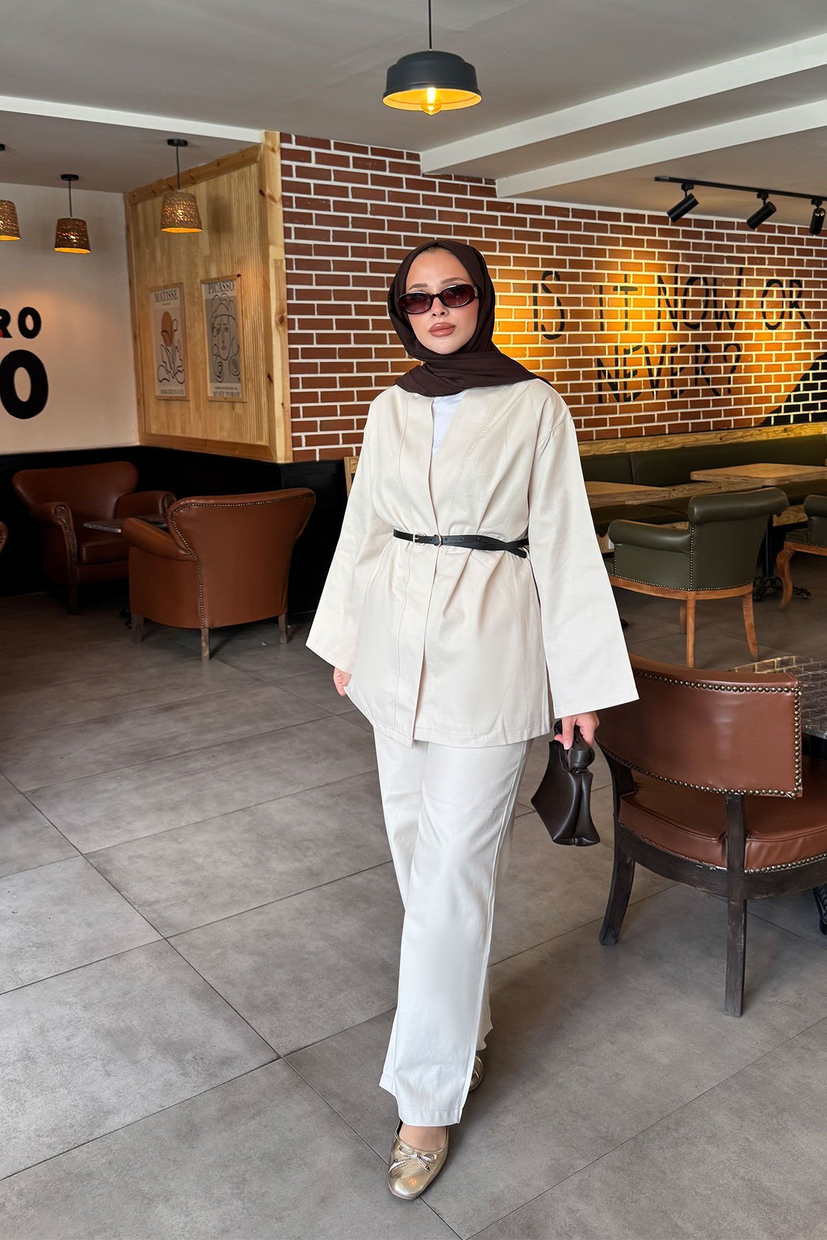 KEMERLİ GABARDİN TAKIM 9-52811 - BEJ