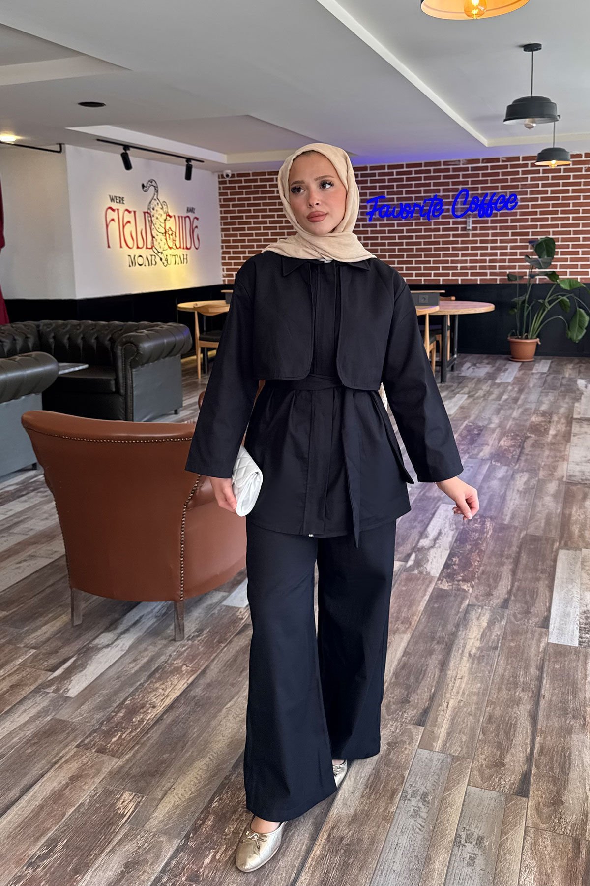 PELERİNLİ GABARDİN TAKIM 9-52812 - SİYAH