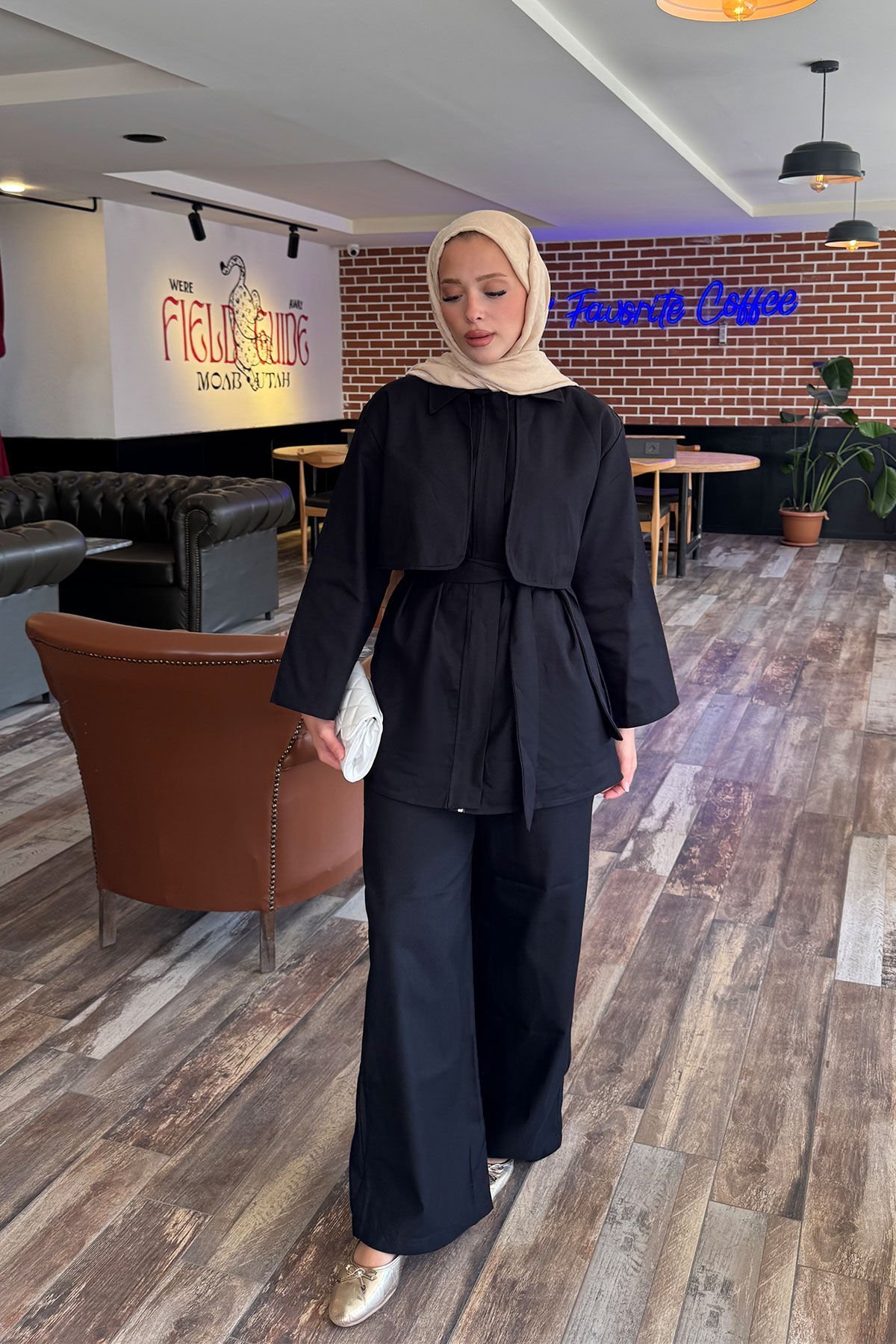 PELERİNLİ GABARDİN TAKIM 9-52812 - SİYAH