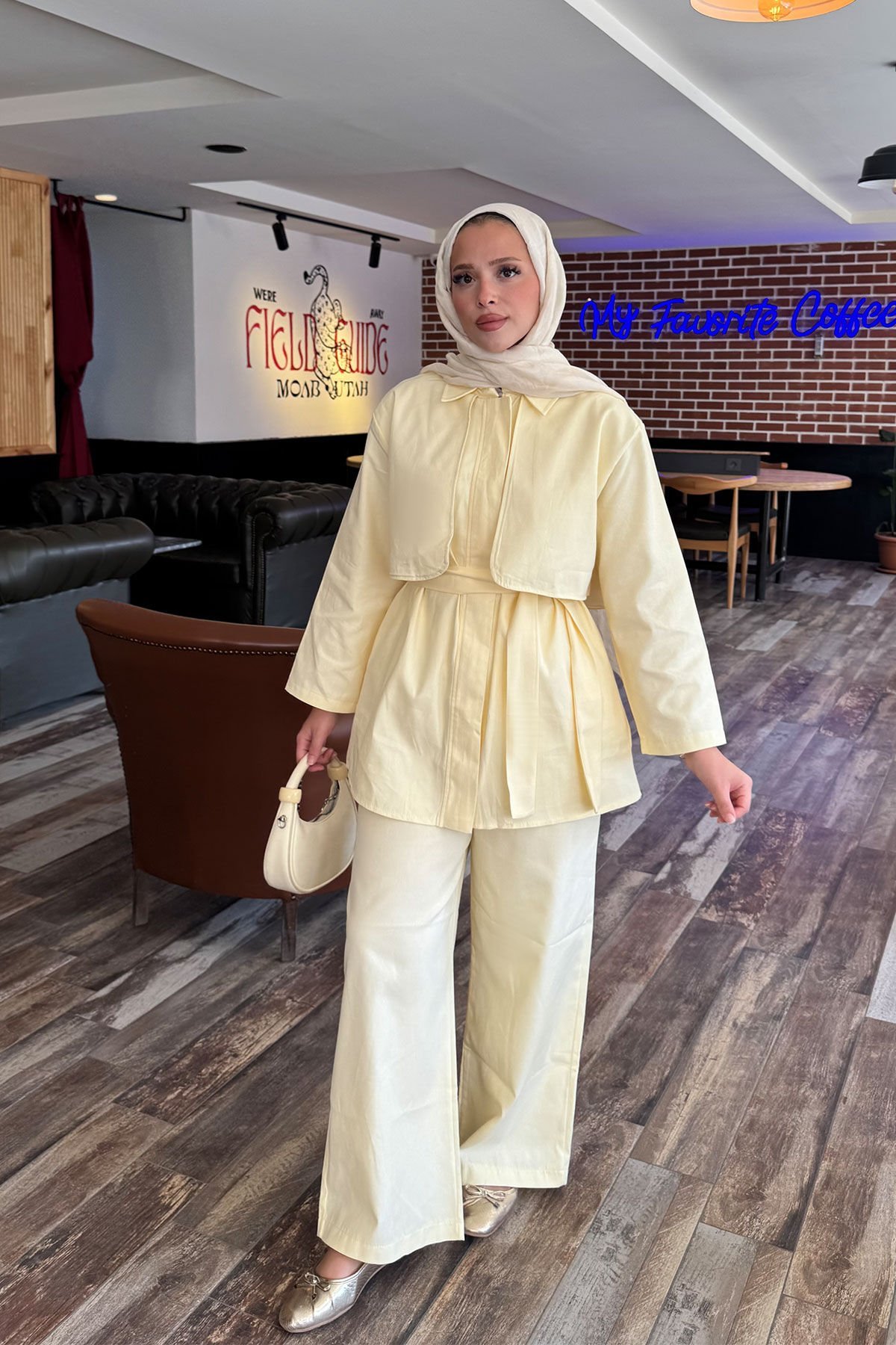 PELERİNLİ GABARDİN TAKIM 9-52812 - SARI