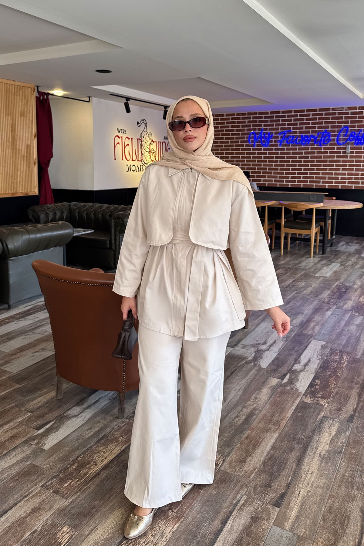 PELERİNLİ GABARDİN TAKIM 9-52812 - BEJ