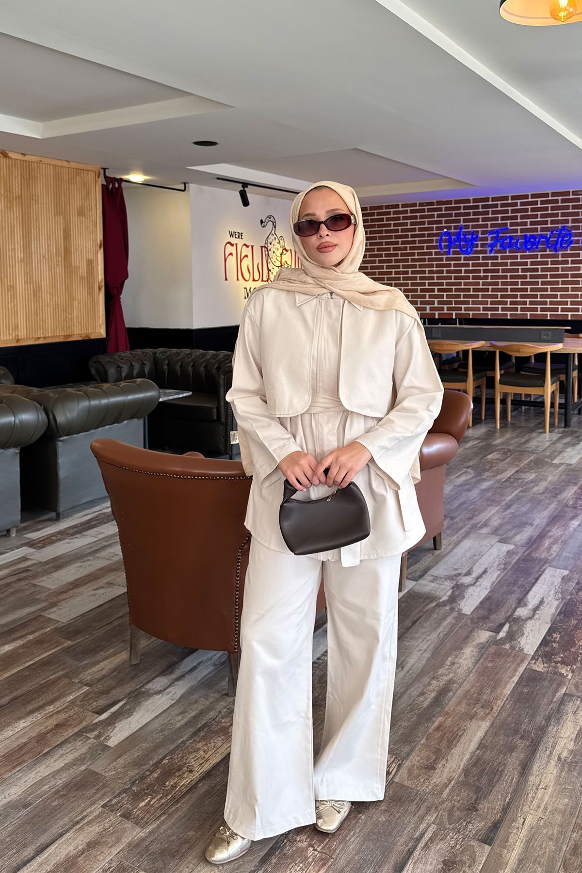 PELERİNLİ GABARDİN TAKIM 9-52812 - BEJ