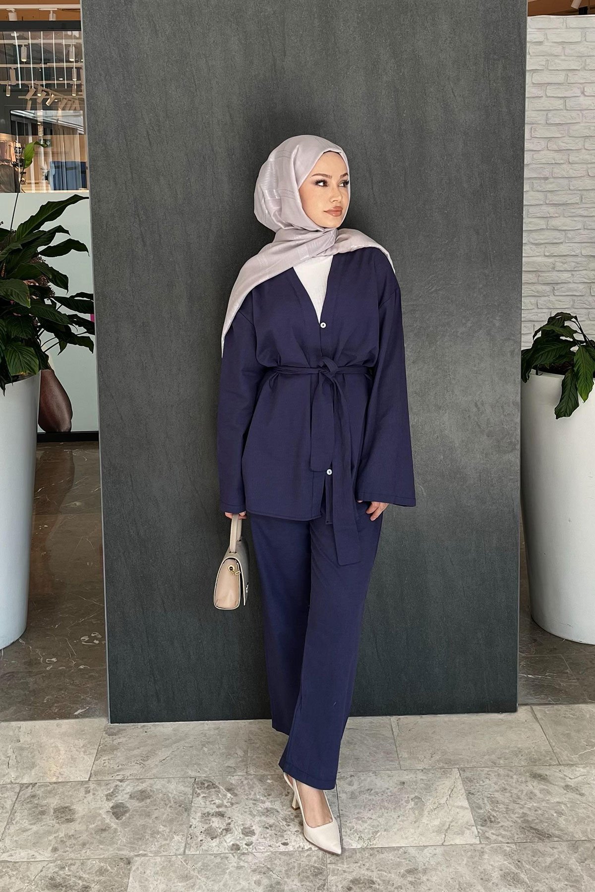 KİMONO KEMERLİ TAKIM 9-51818 - LACİVERT