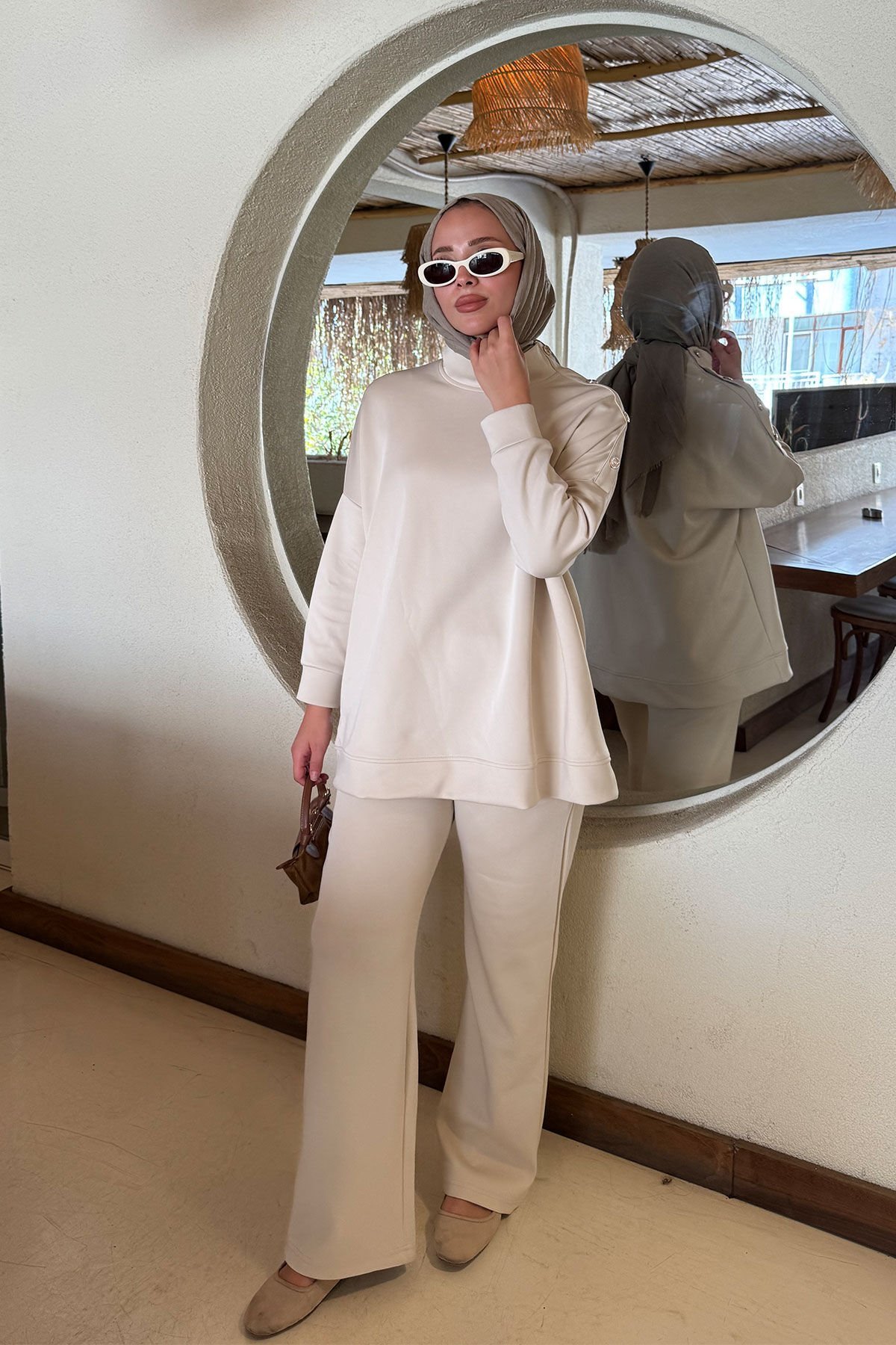 DÜGMELİ SCUBA TAKIM 9-52817 - BEJ