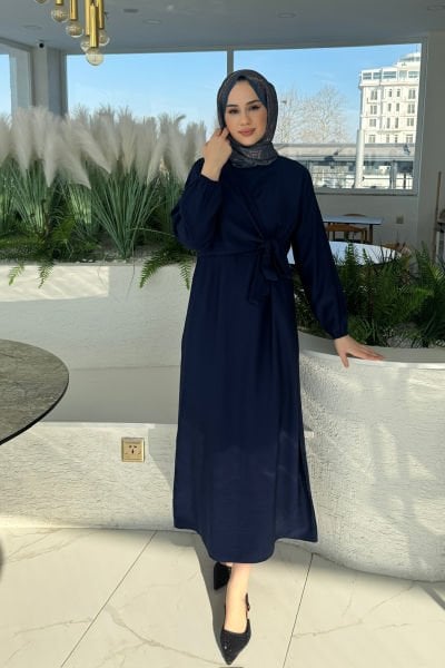 BAĞLAMALI ELBİSE 9-15503 - LACİVERT