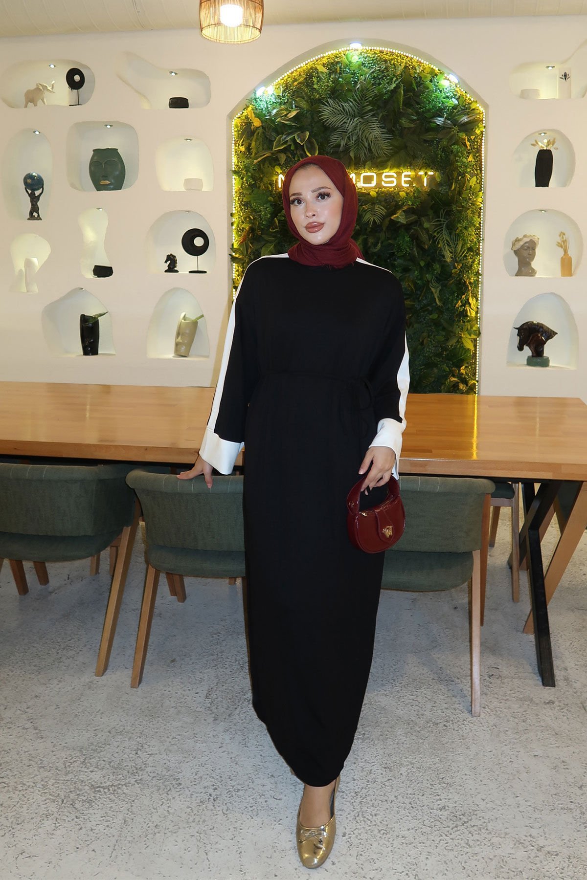 GARNİLİ ELBİSE 9-52507 - SİYAH