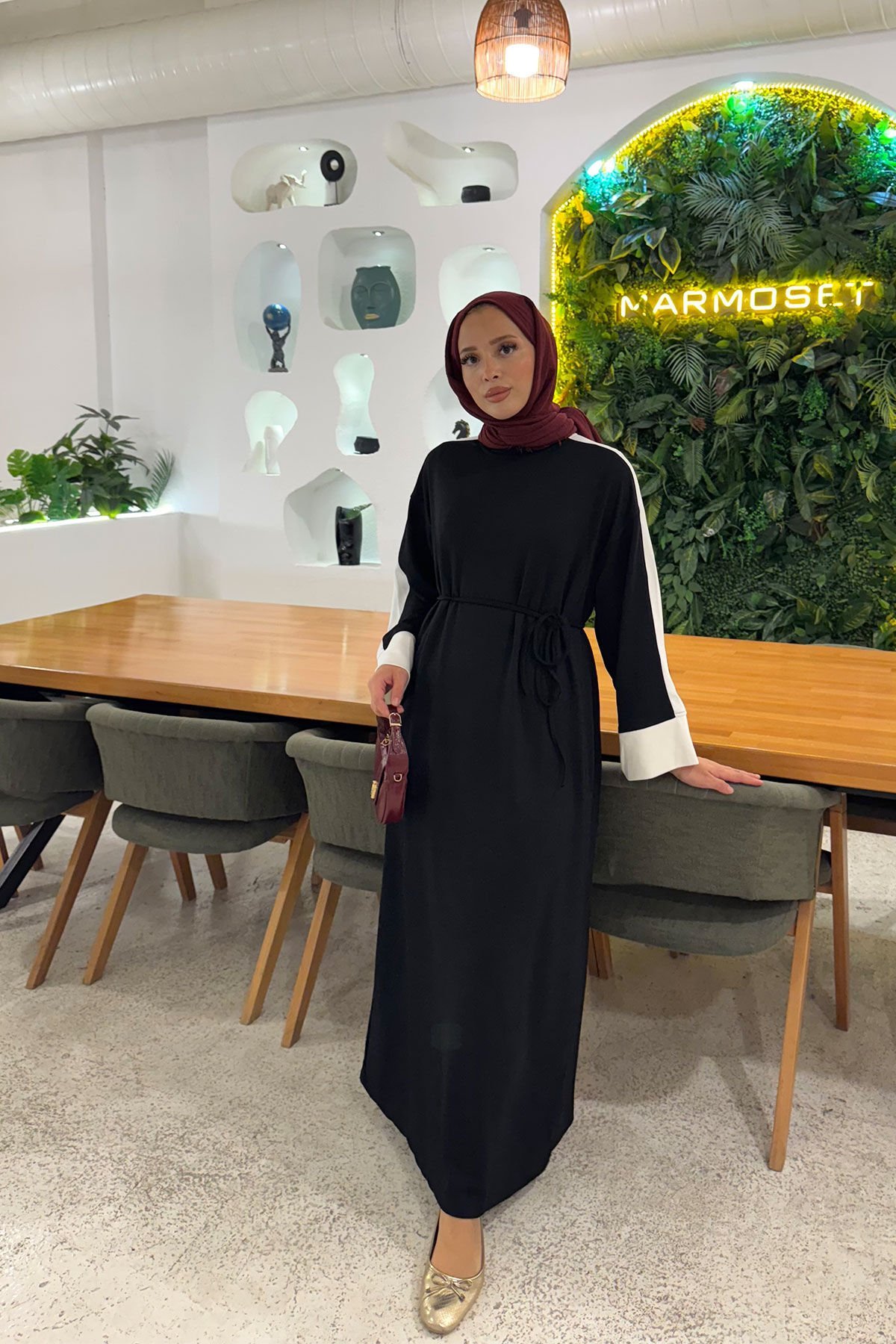 GARNİLİ ELBİSE 9-52507 - SİYAH