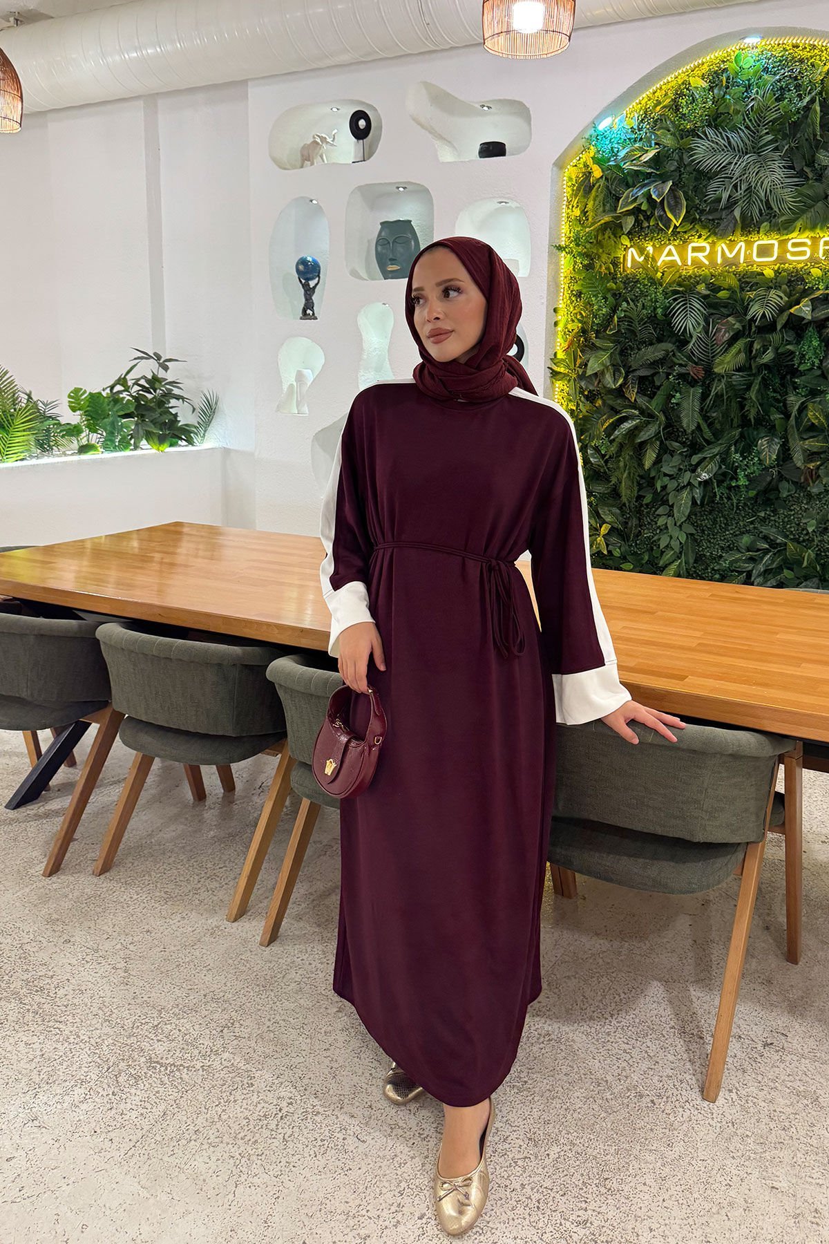 GARNİLİ ELBİSE 9-52507 - BORDO