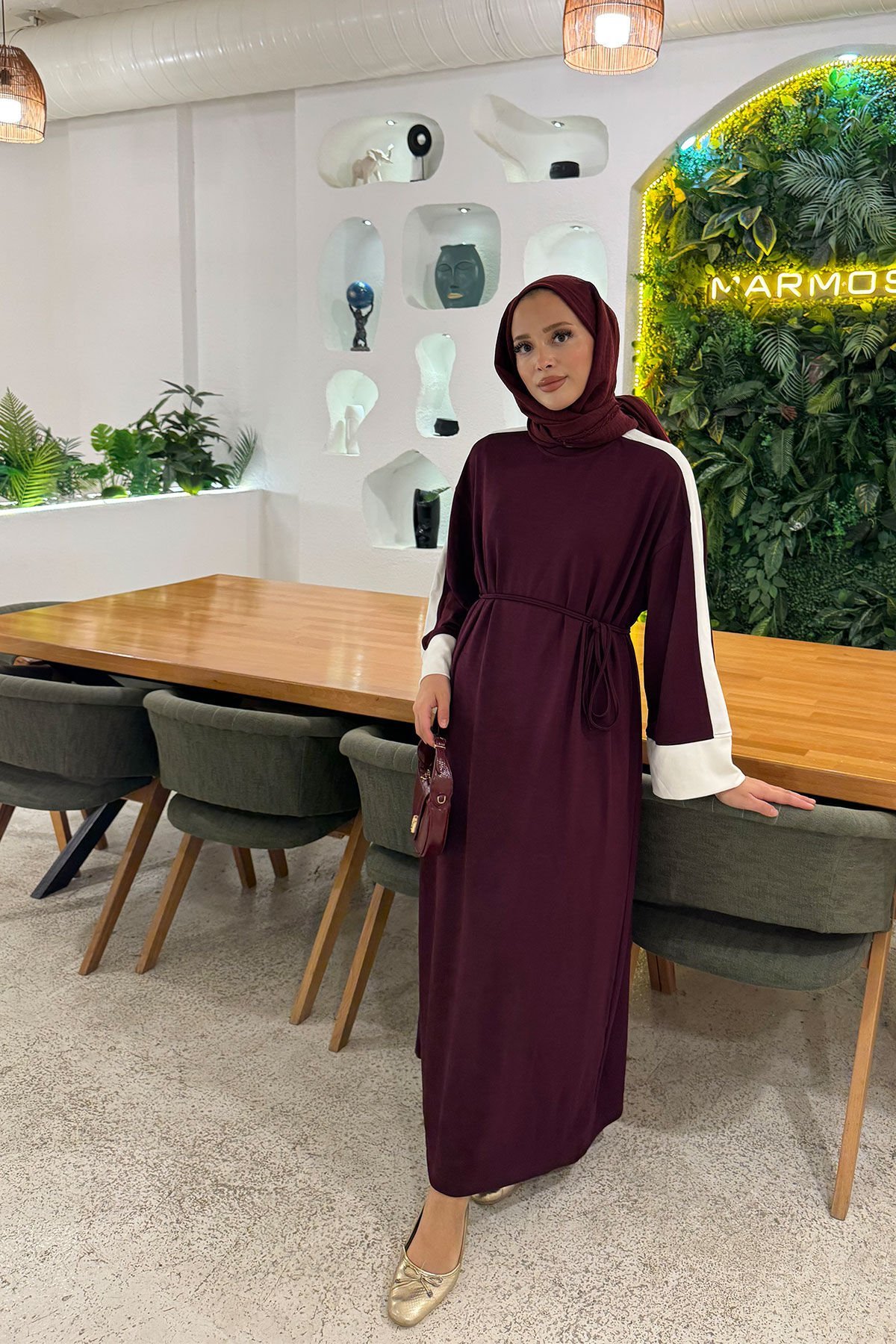 GARNİLİ ELBİSE 9-52507 - BORDO