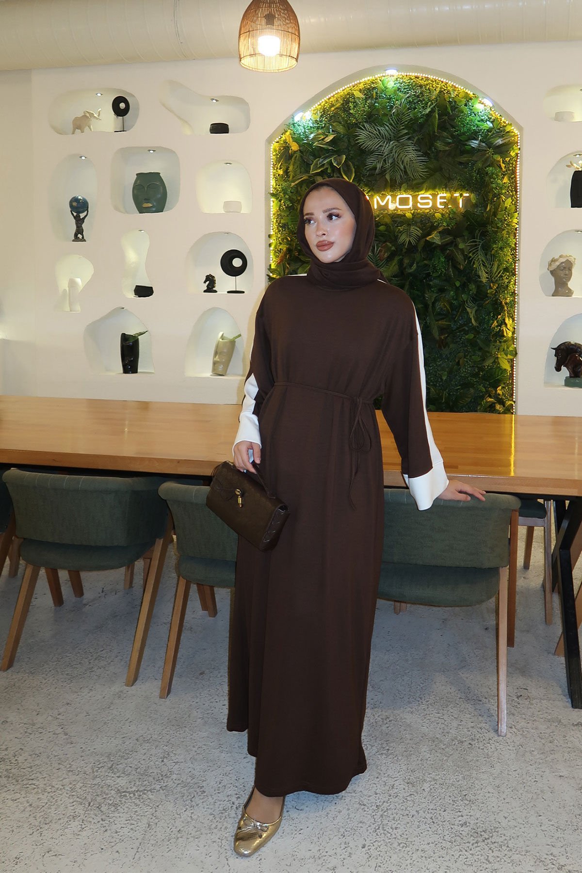 GARNİLİ ELBİSE 9-52507 - KAHVERENGİ