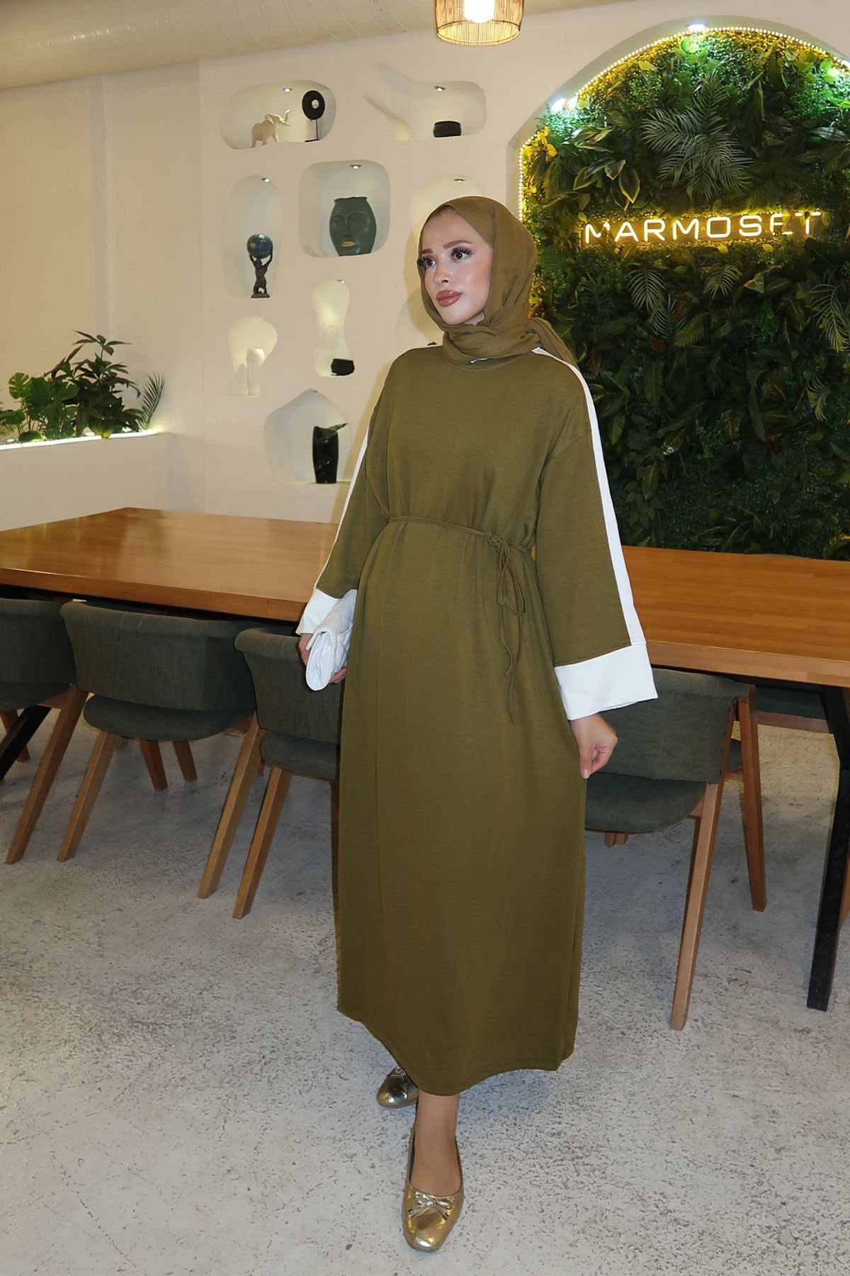 GARNİLİ ELBİSE 9-52507 - OLİVE