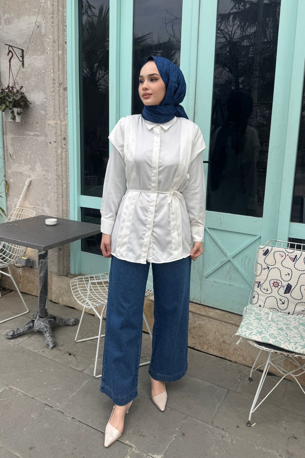 Omuz Detaylı Gömlek 9-15311- BEYAZ