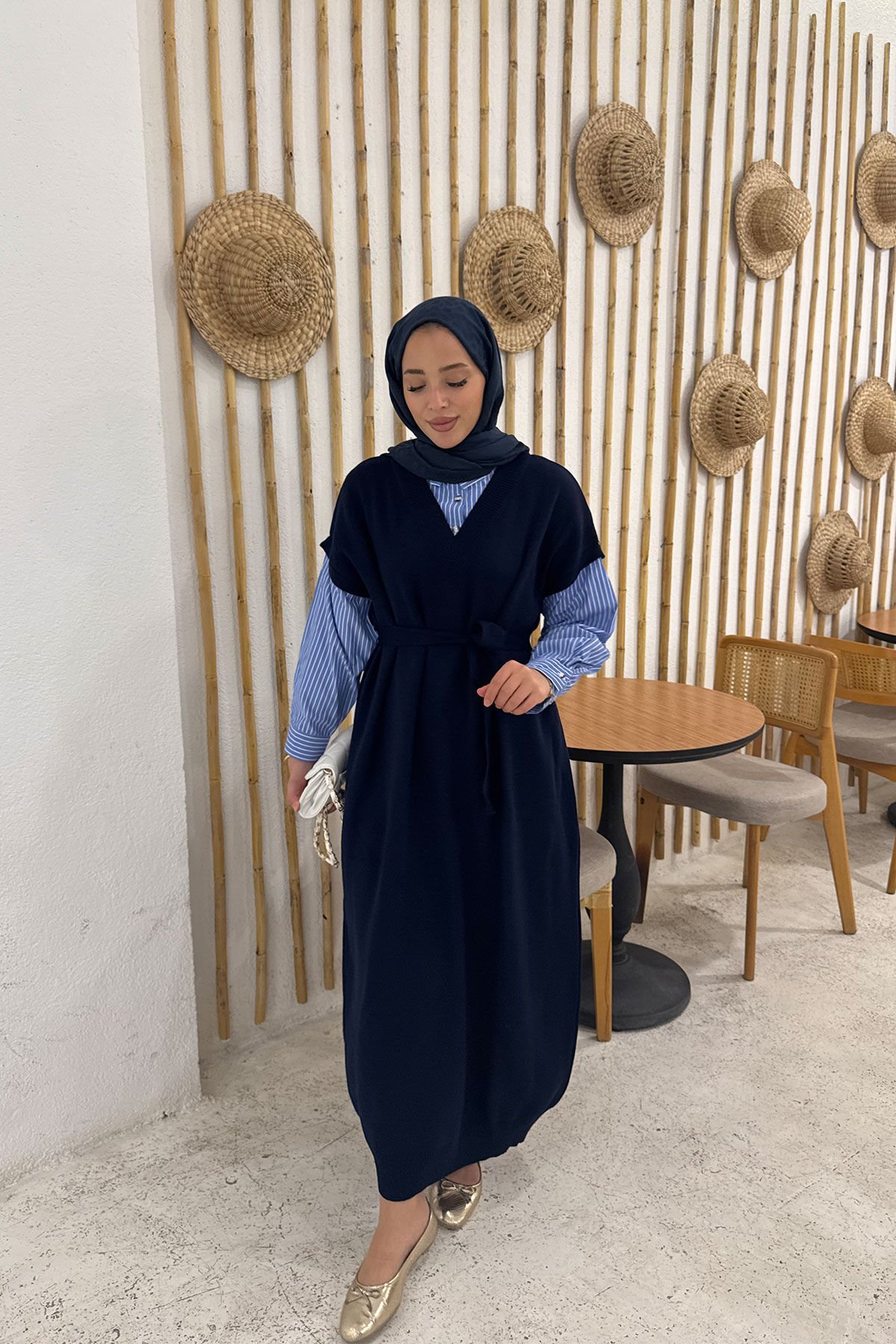 Gömlek Detay Trıko Elbise 9-24001 - LACİVERT