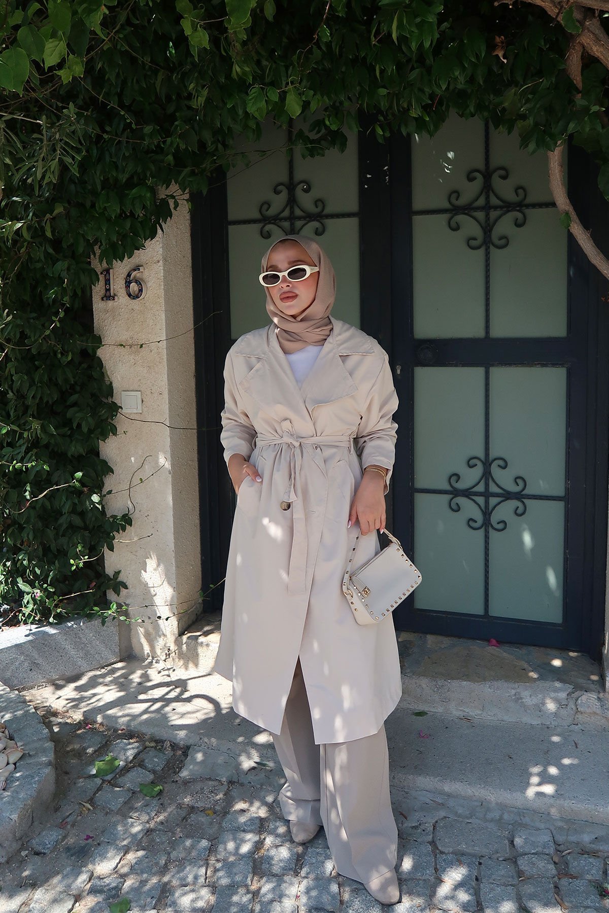 OVERSİZE ASTARLI TRENÇKOT 4-6404 - TAŞ