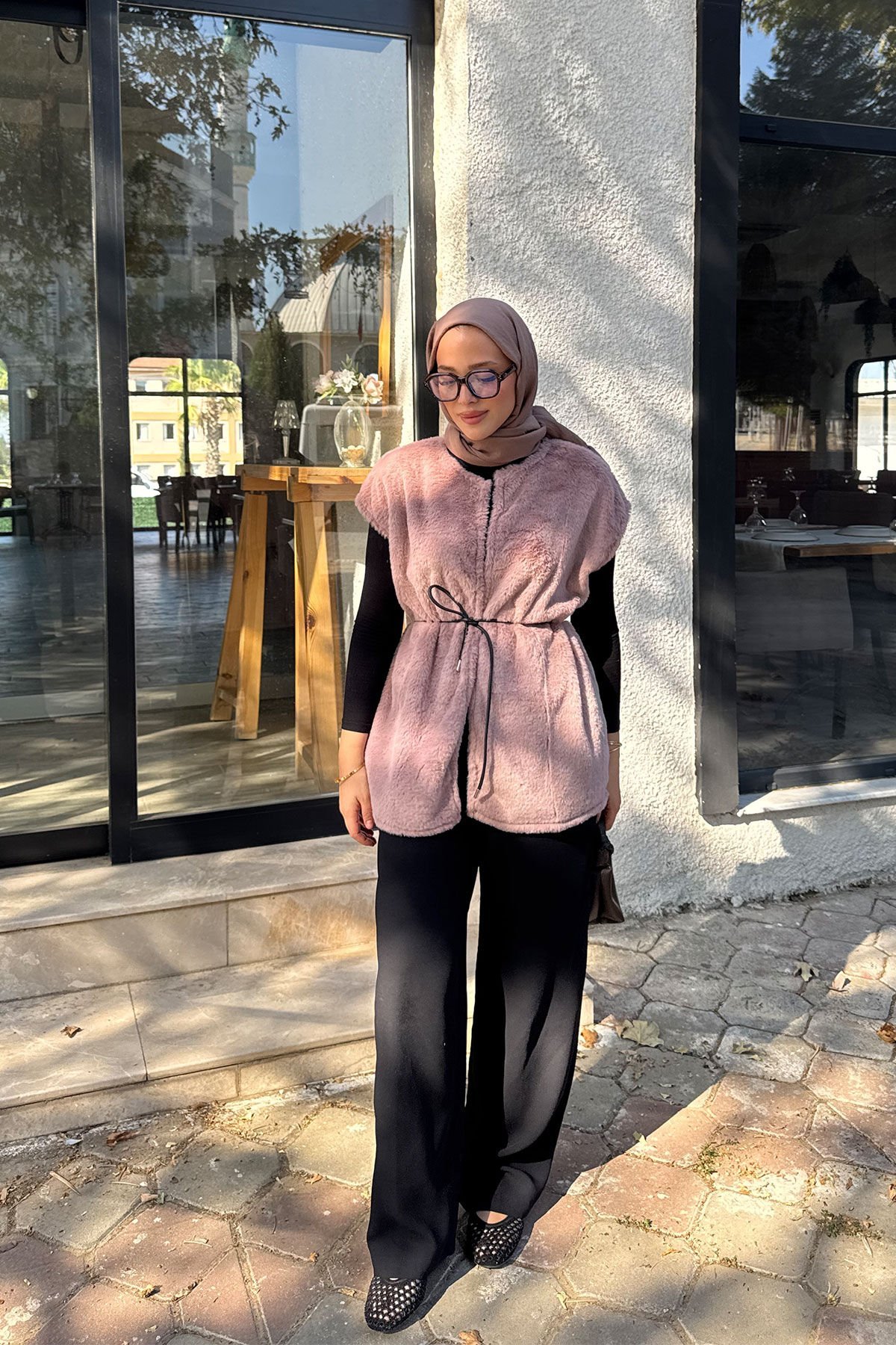 KEMERLİ KÜRK YELEK 9-52601 - GÜL