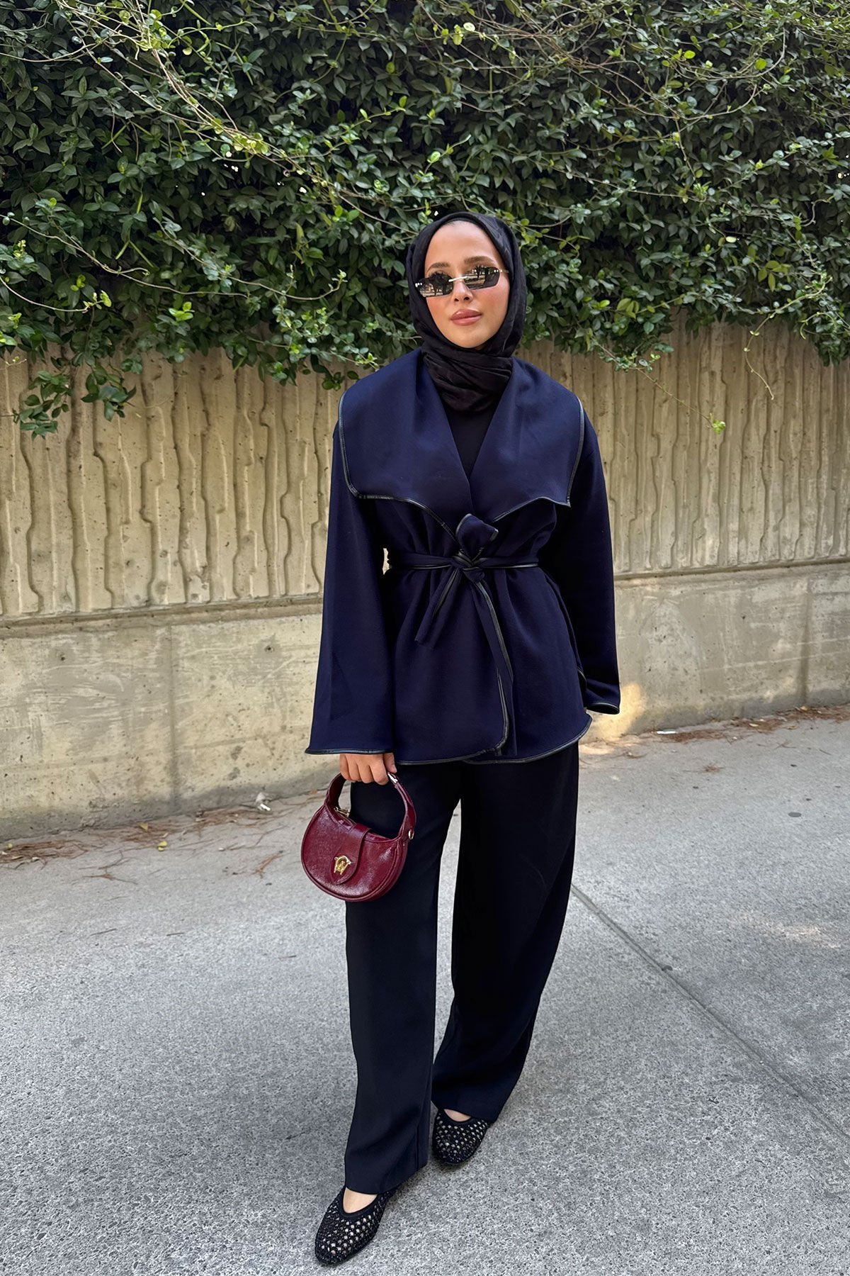 DERİ BİYELİ CEKET 9-52608  - LACİVERT