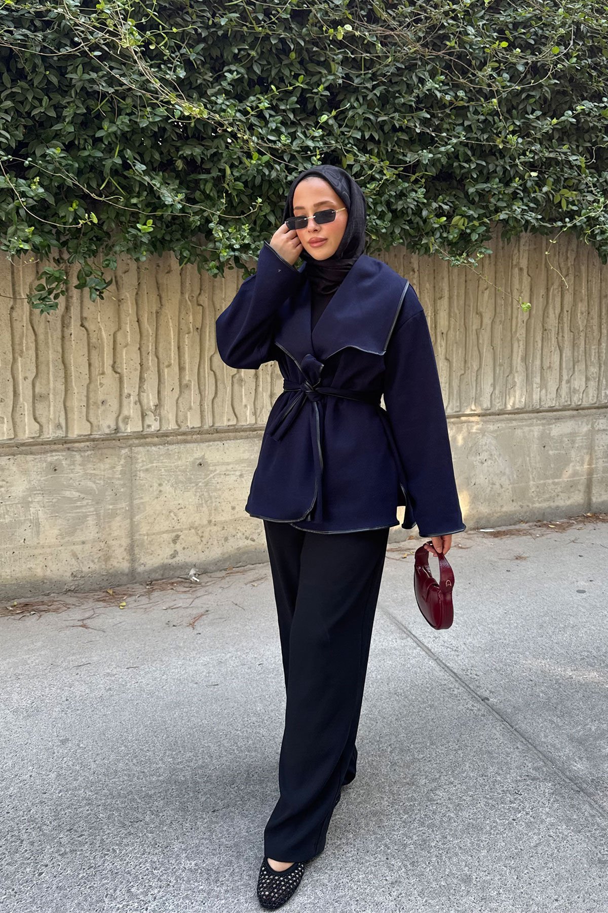 DERİ BİYELİ CEKET 9-52608  - LACİVERT