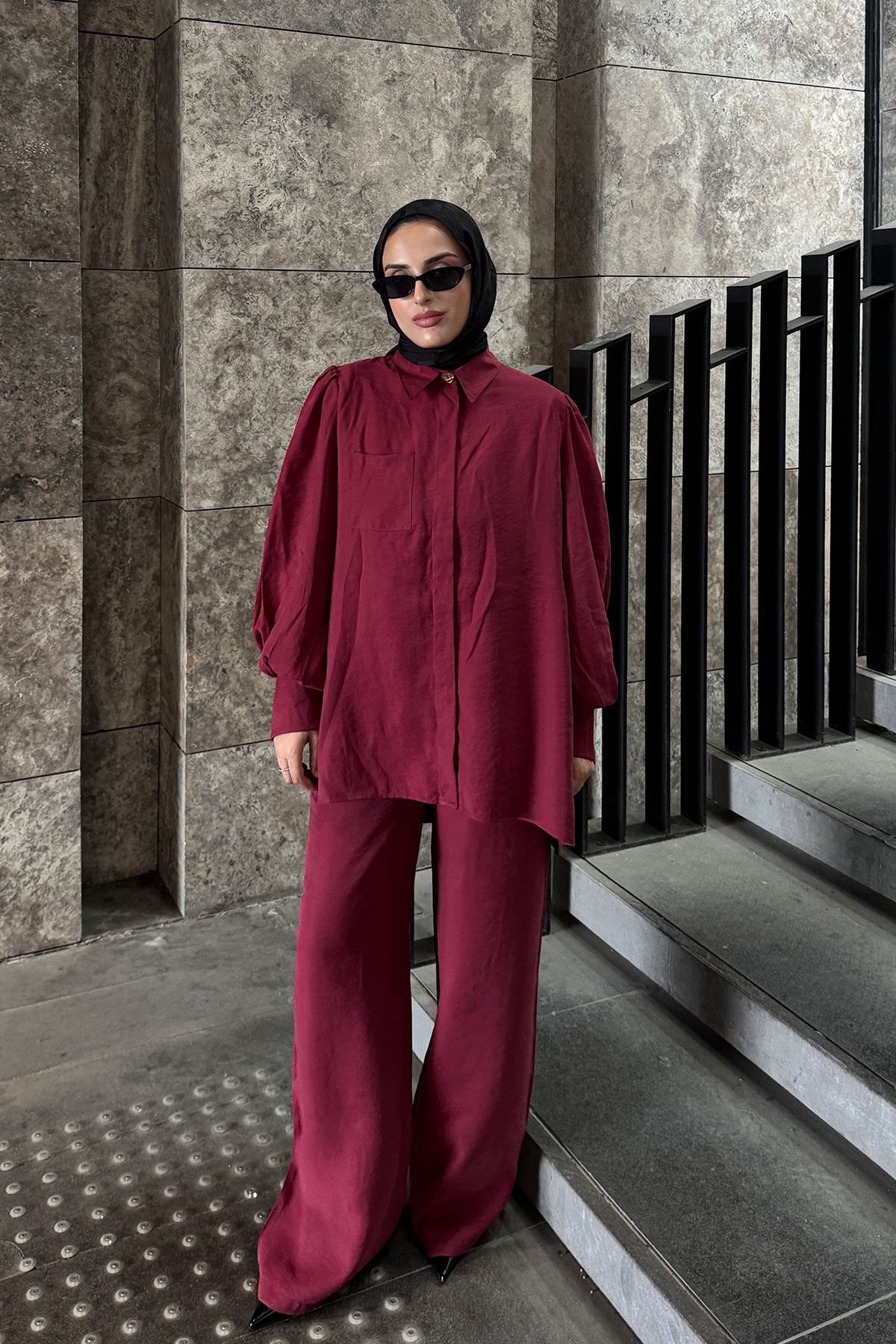 CEPLİ GÖMLEK TAKIM  9-51814 - BORDO