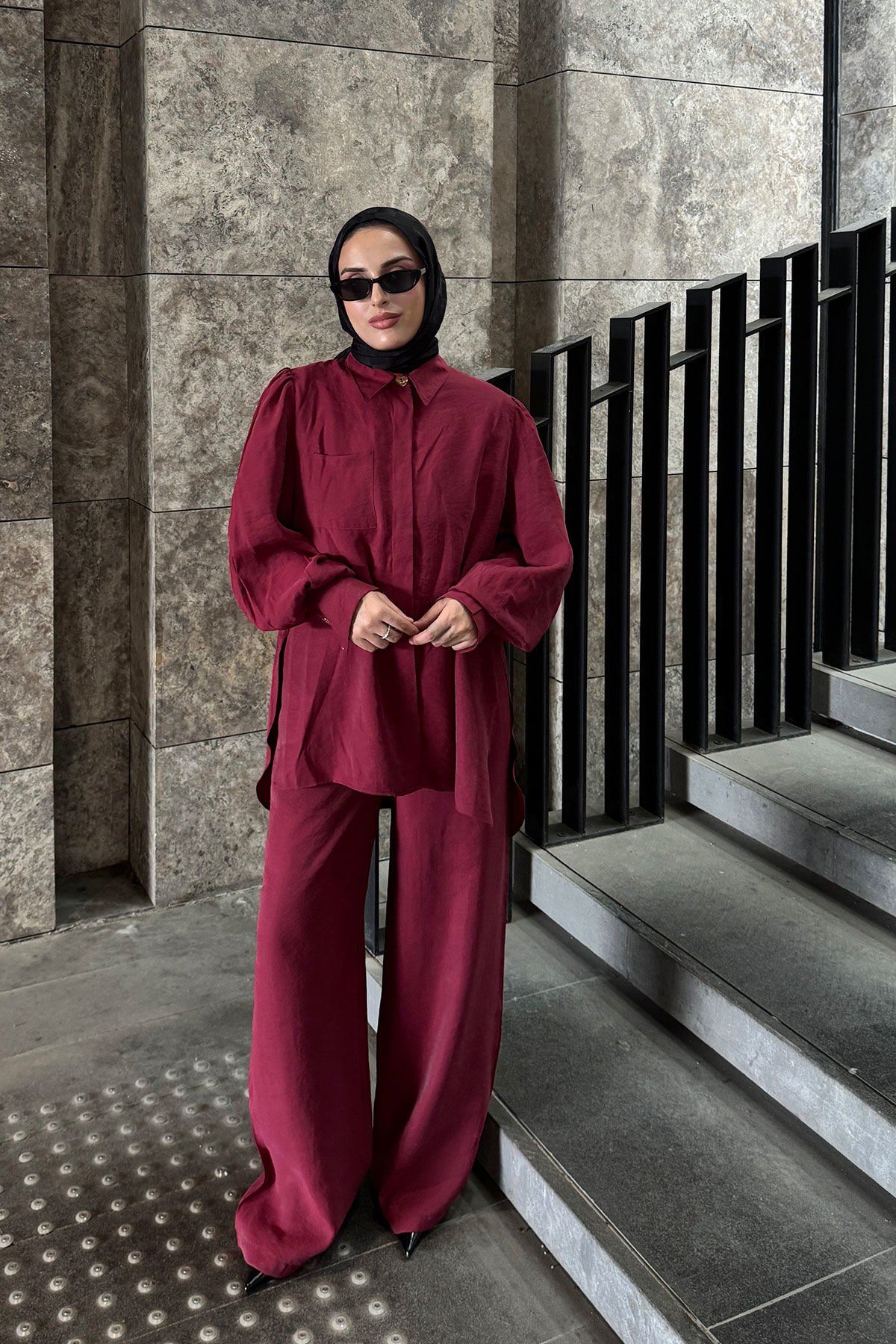 CEPLİ GÖMLEK TAKIM  9-51814 - BORDO