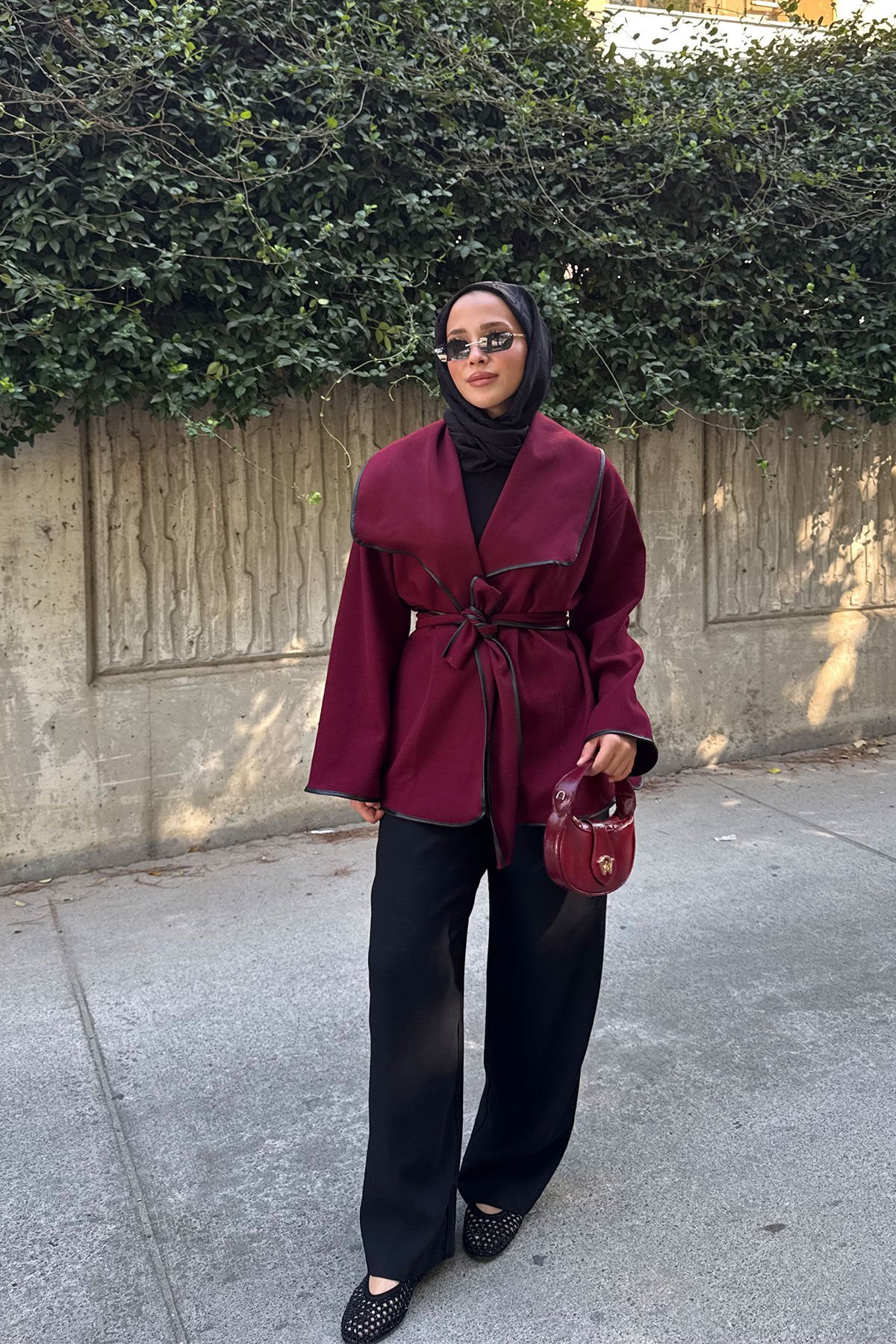 DERİ BİYELİ CEKET 9-52608  - BORDO