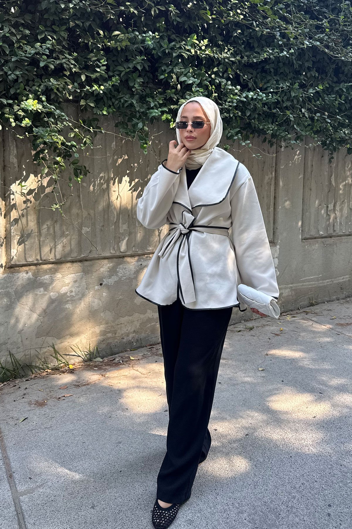 DERİ BİYELİ CEKET 9-52608  - BEJ