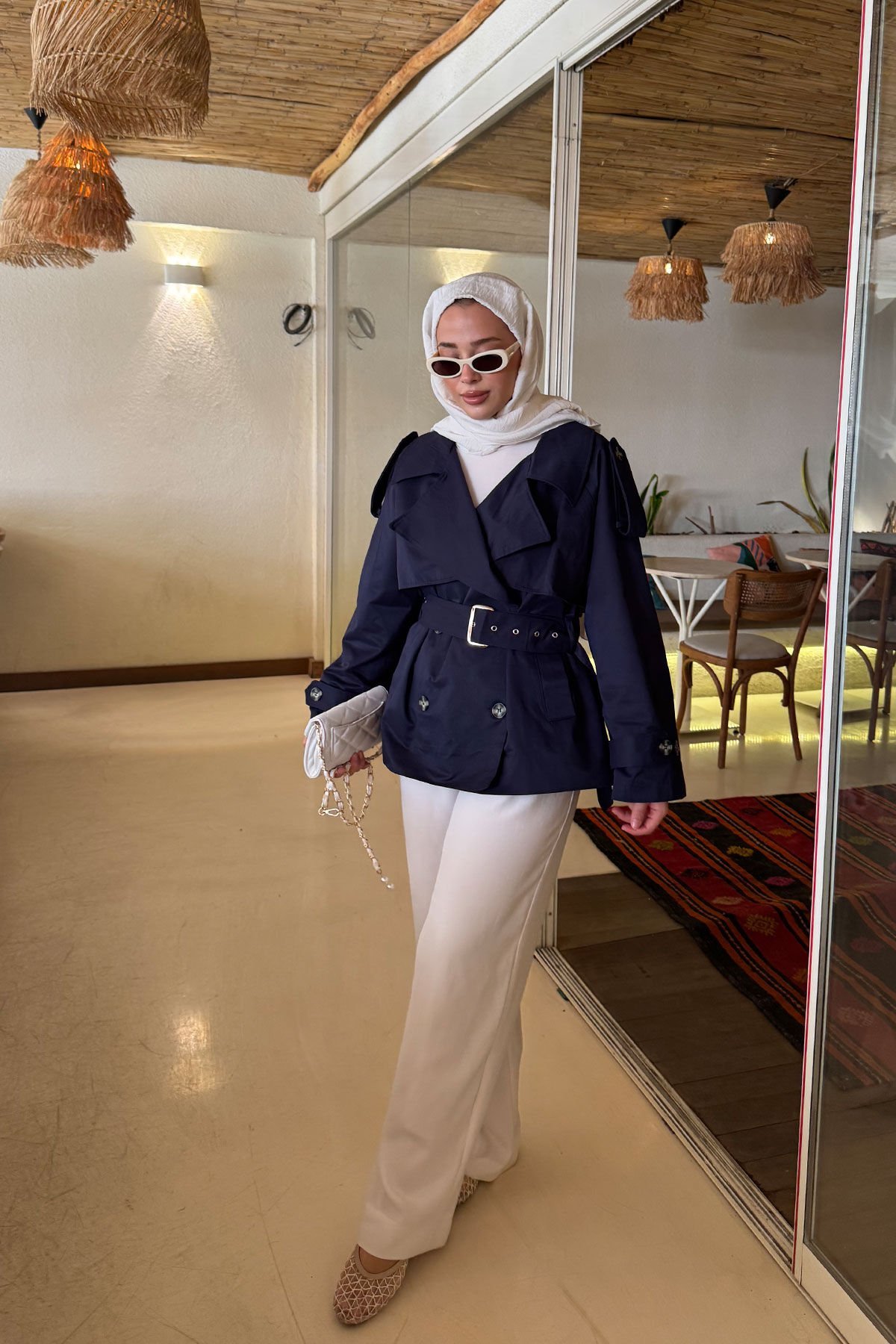 PELERİNLİ ASTARLI TRENÇKOT 31-4010 - LACİVERT