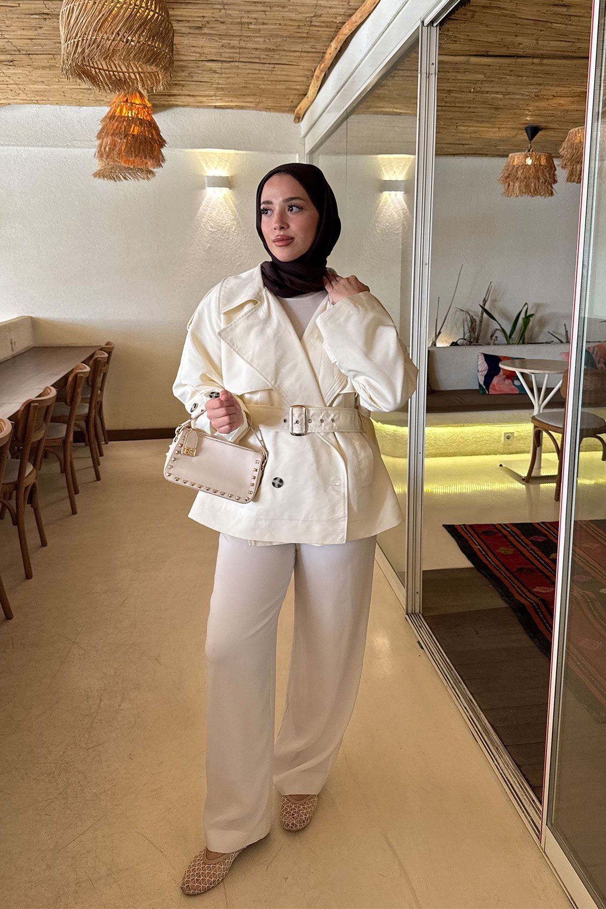 PELERİNLİ ASTARLI TRENÇKOT 31-4010 - BEJ