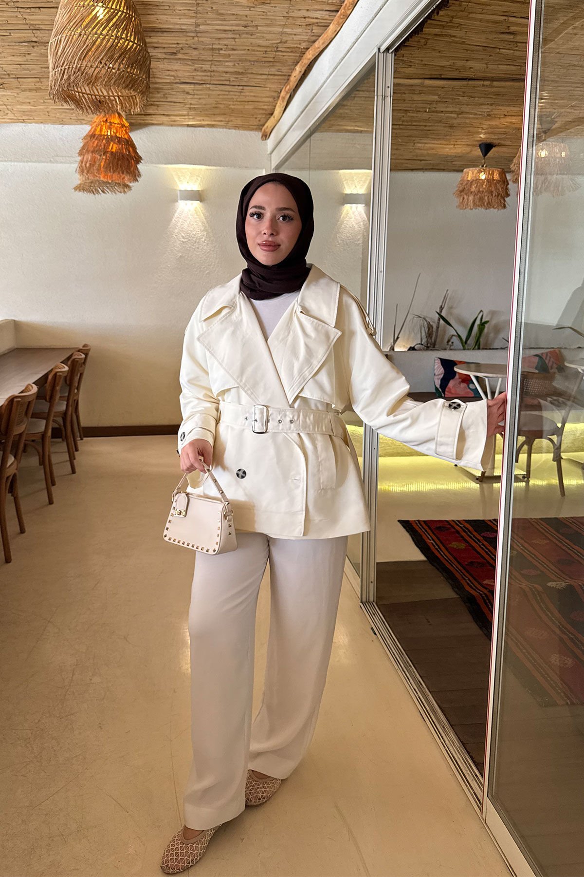 PELERİNLİ ASTARLI TRENÇKOT 31-4010 - BEJ