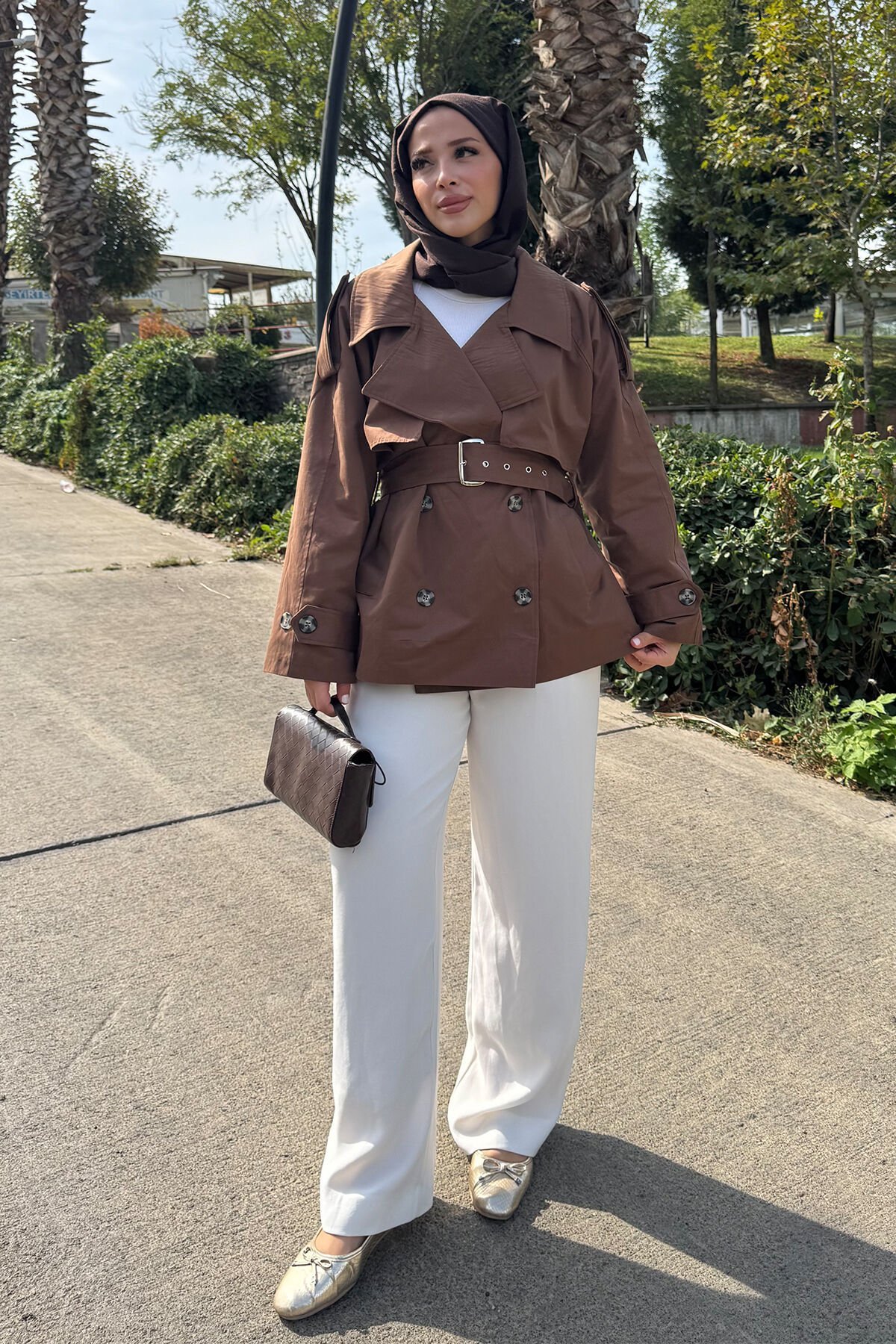 PELERİNLİ ASTARLI TRENÇKOT 31-4010 - TABA