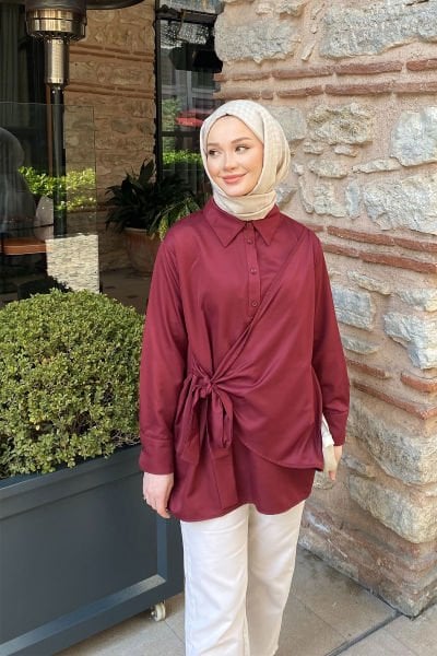 YANDAN BAGLAMALI TUNIK 9-51409 - BORDO