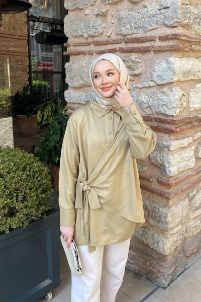 YANDAN BAGLAMALI TUNIK 9-51409 - OLİVE