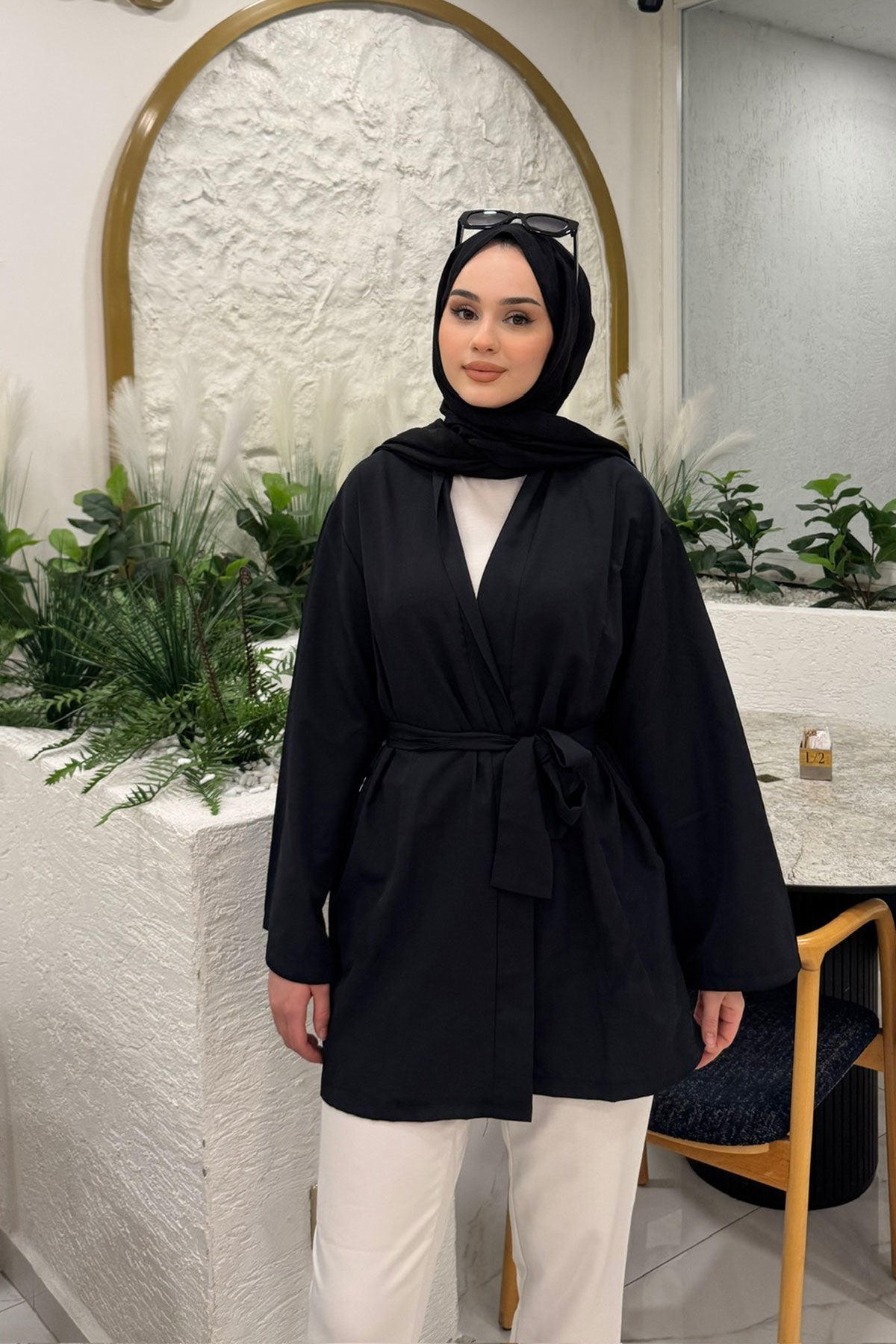 KEMERLİ KİMONO 9-15313 - SİYAH