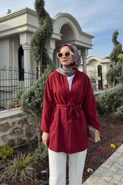 KEMERLİ KİMONO 9-15313 - BORDO