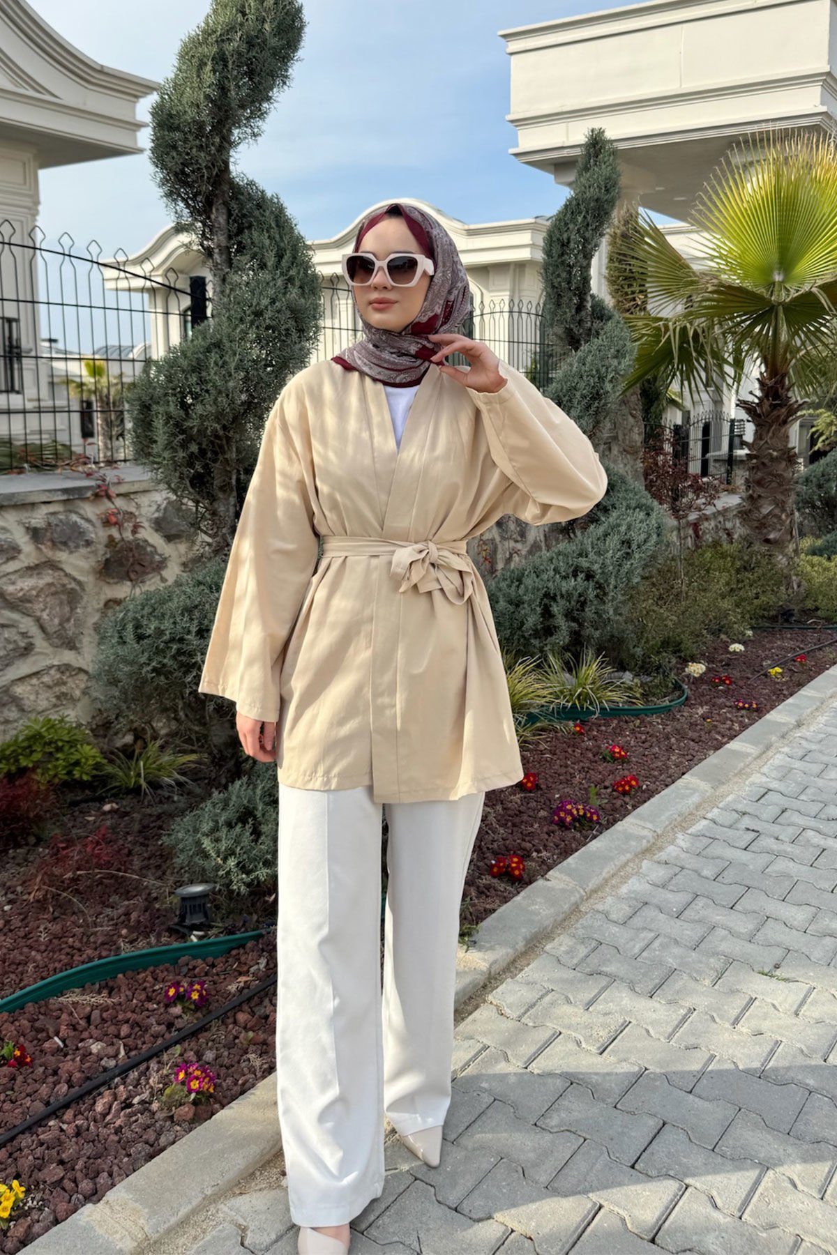 KEMERLİ KİMONO 9-15313 - BEJ