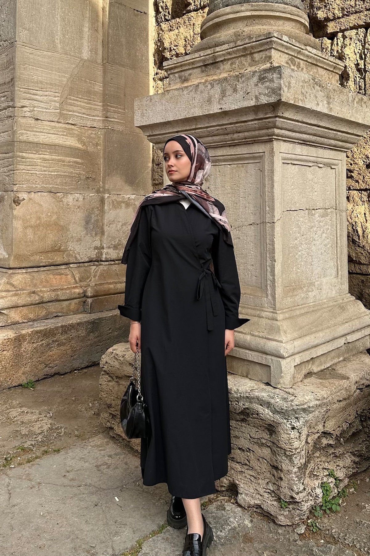 YANDAN BAGLAMALI ELBİSE 31-3015 - SİYAH