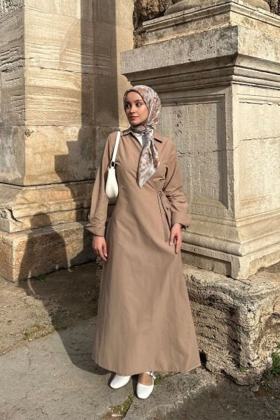 YANDAN BAGLAMALI ELBİSE 31-3015 - VİZON